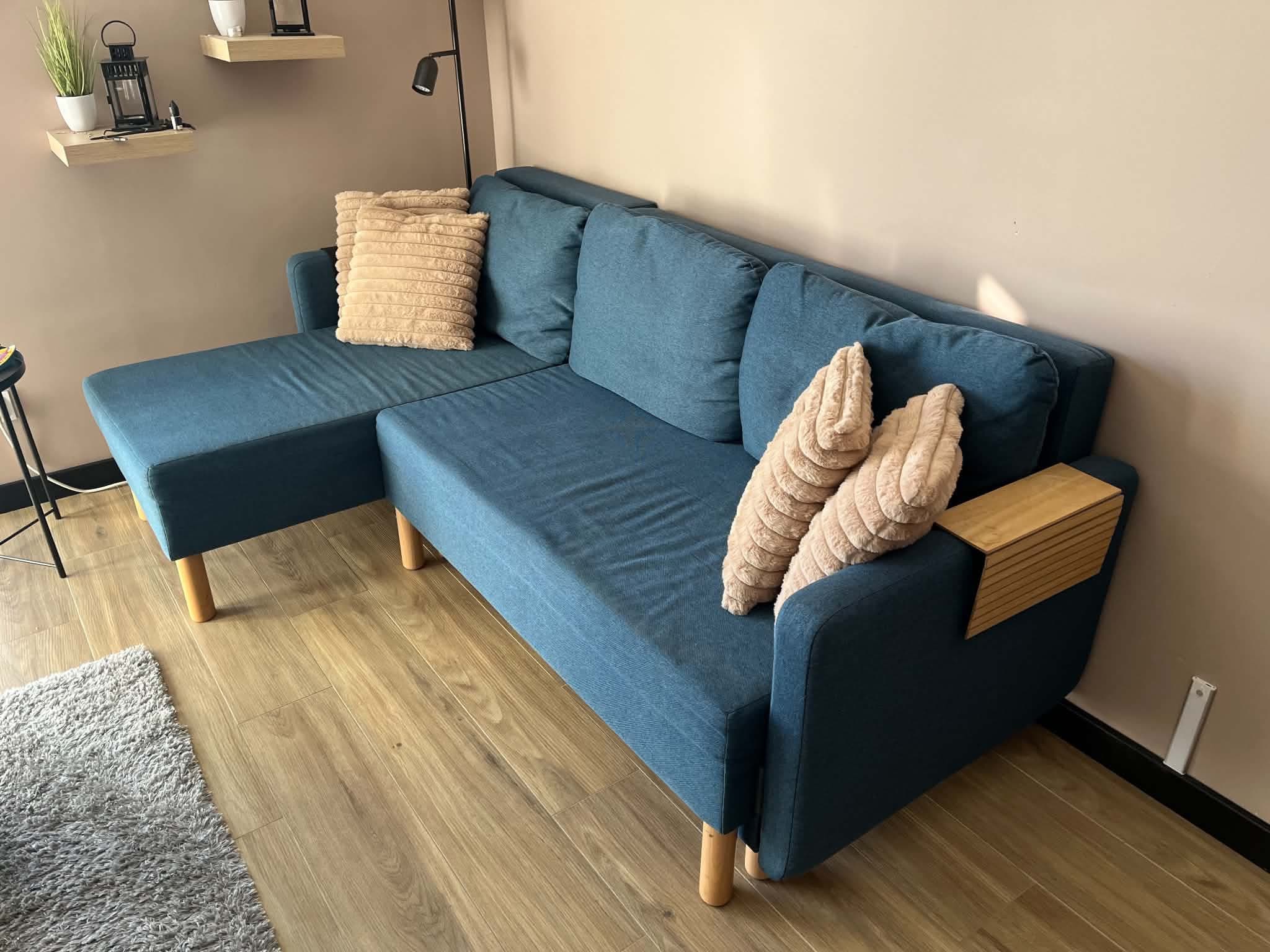 SALTSJÖBADEN 3-os sofa rozkładana z szezlongiem, Fridtuna ciemny szaroniebieski