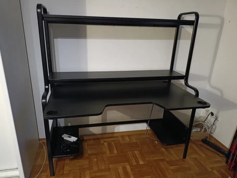 FREDDE biurko gamingowe, czarny, 140/185x74x146 cm