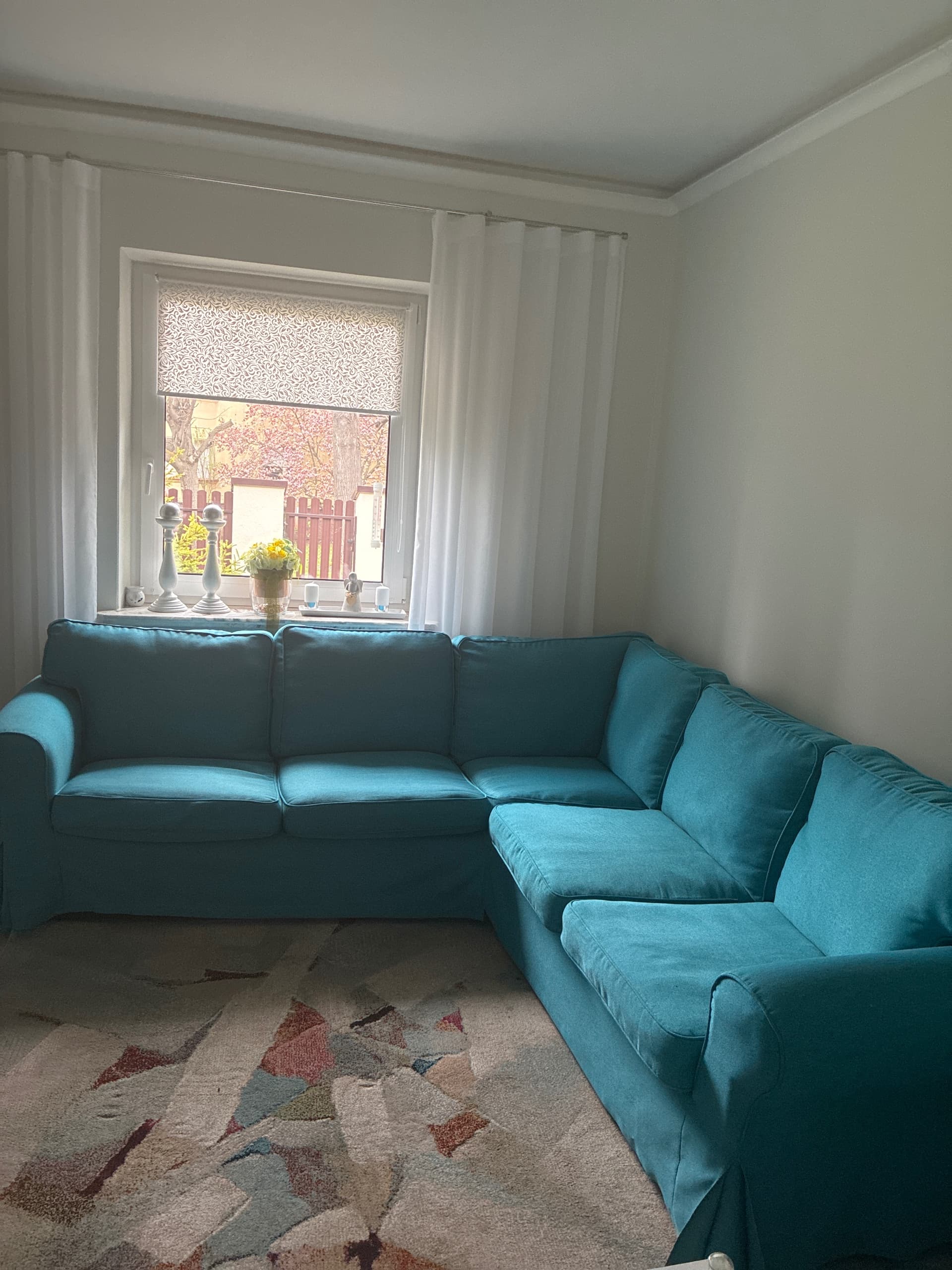 HYLTARP sofa narożna 4-osobowa, Hemmesta szarozielony