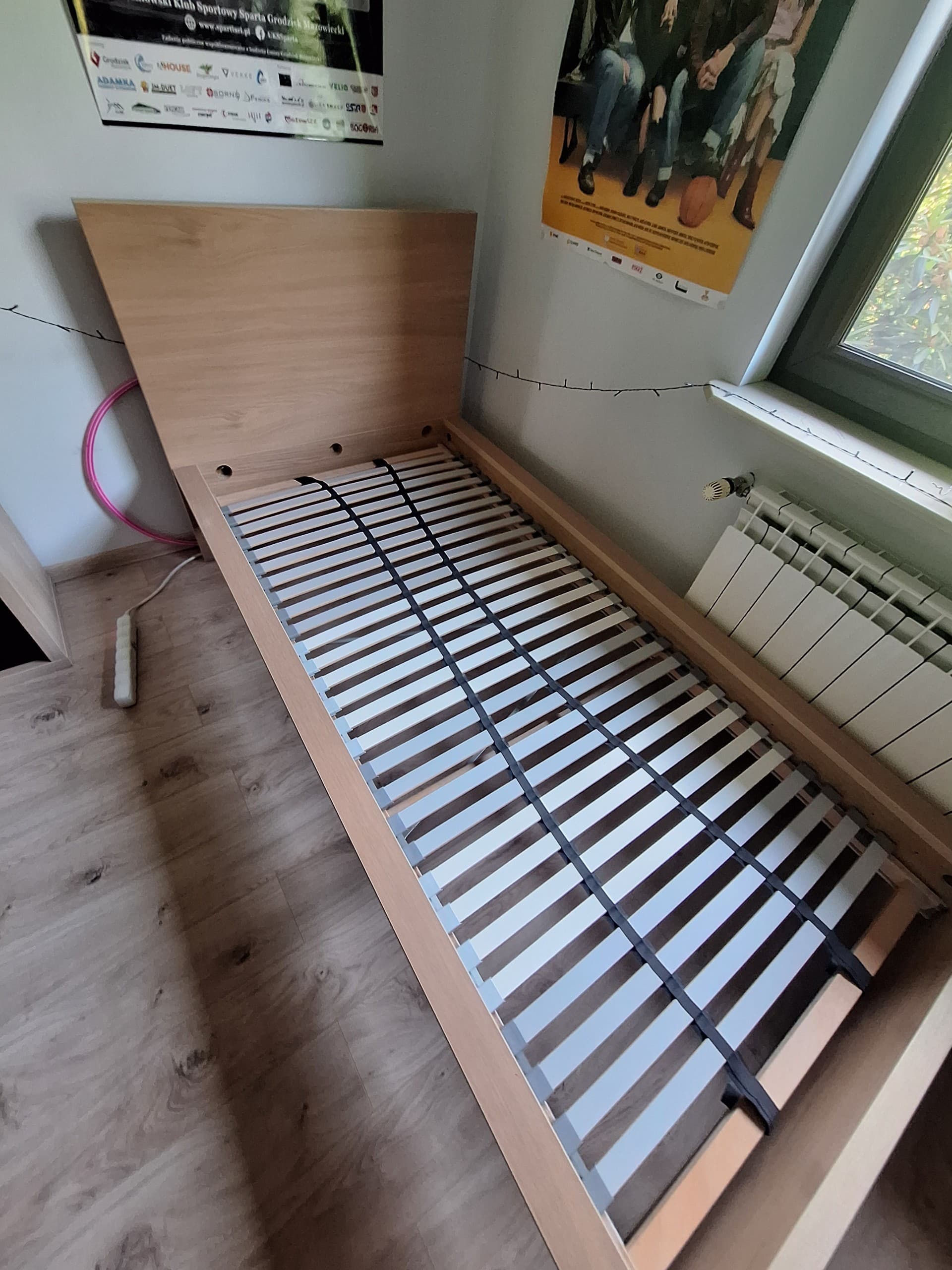 MALM rama łóżka, wysoka, okleina dębowa bejcowana na biało/Lönset, 90x200 cm