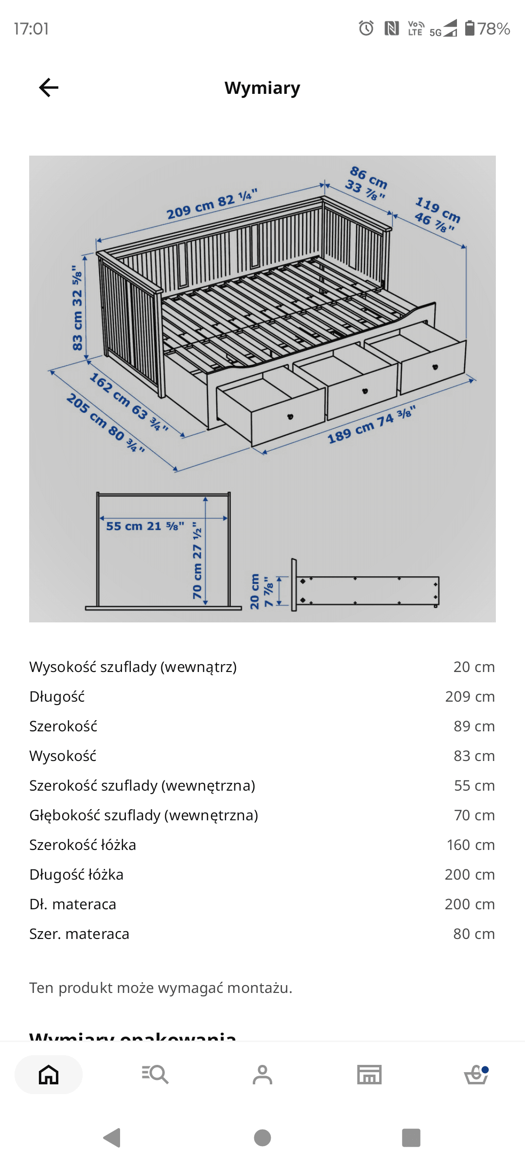 HEMNES rama leżanki z 3 szufladami, biały, 80x200 cm