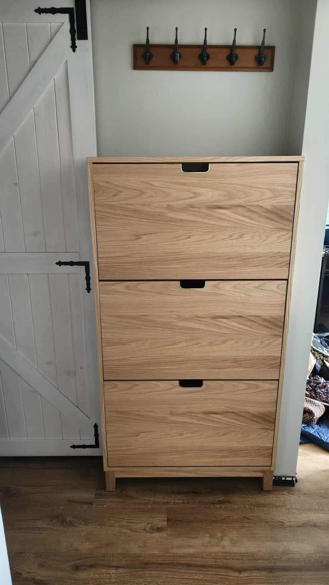 STÄLL szafka na buty, 3 przegrody, okl dęb, 79x29x148 cm
