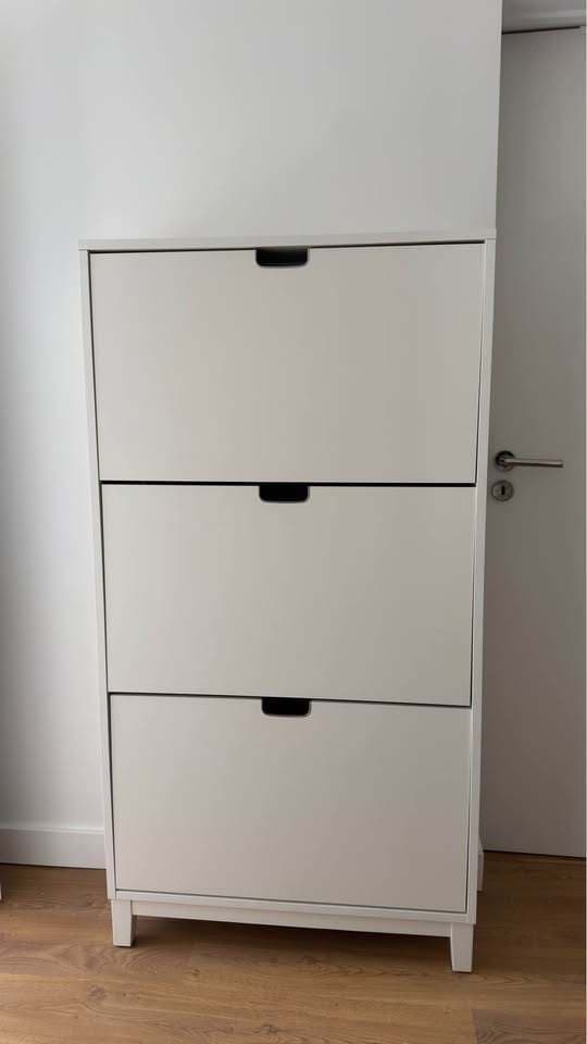 STÄLL SAPATEIRA shoe cabinet with 3 compartments, white, 79x29x148 cm
