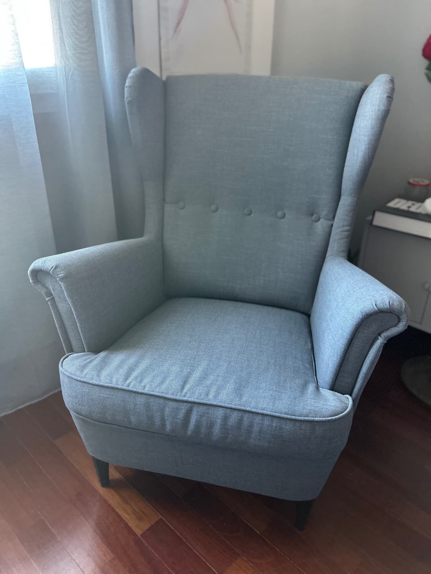 STRANDMON wing chair, Nordvalla dark grey