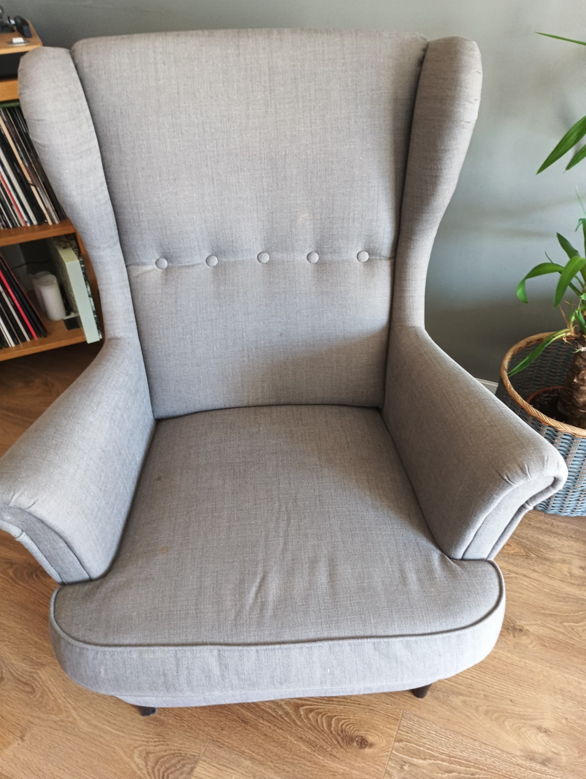 STRANDMON Wing chair, Nordvalla dark grey, Width: 82 cm