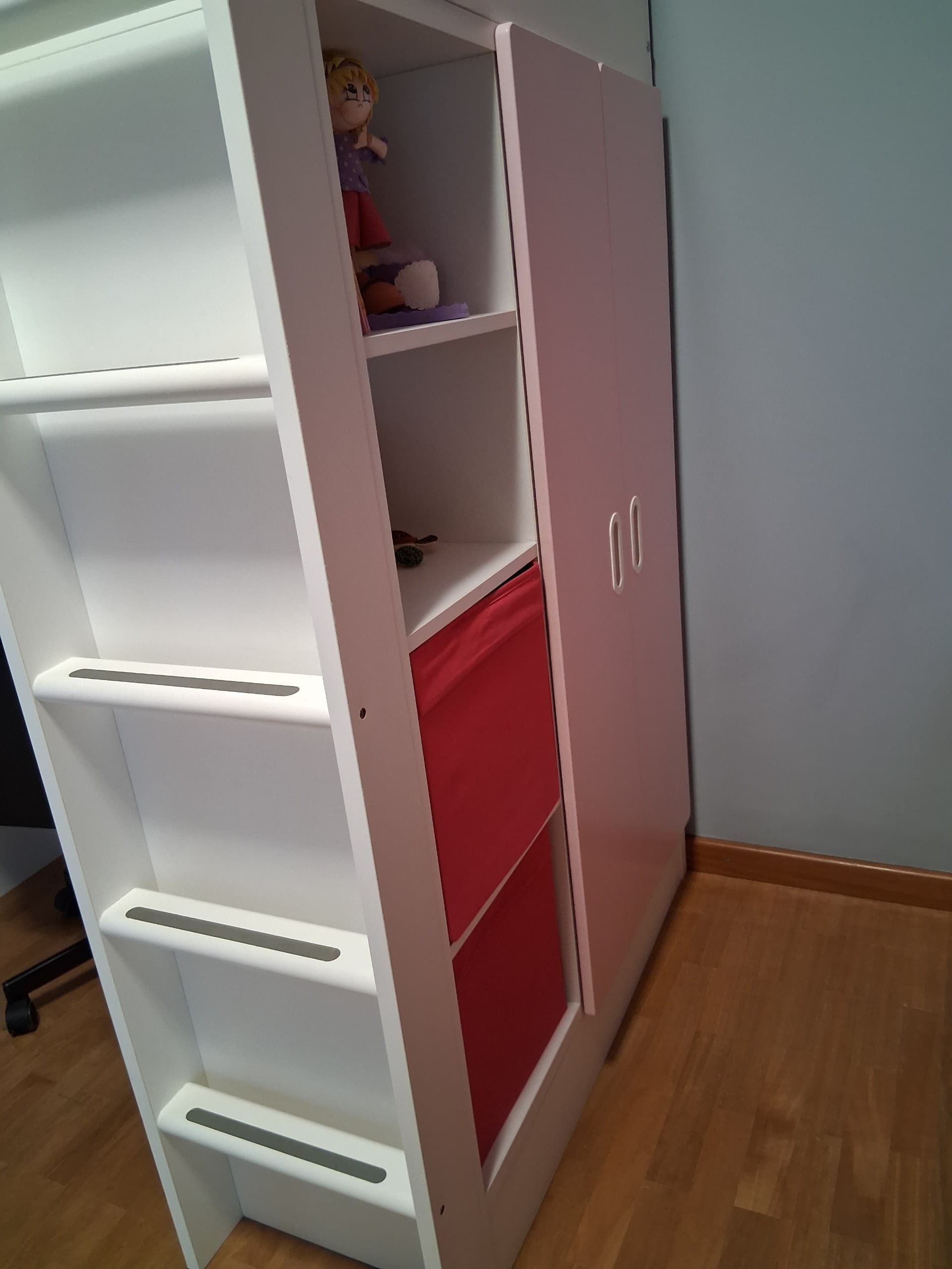 SMÅSTAD loft bed, white pale pink/with desk with 3 drawers, 90x200 cm