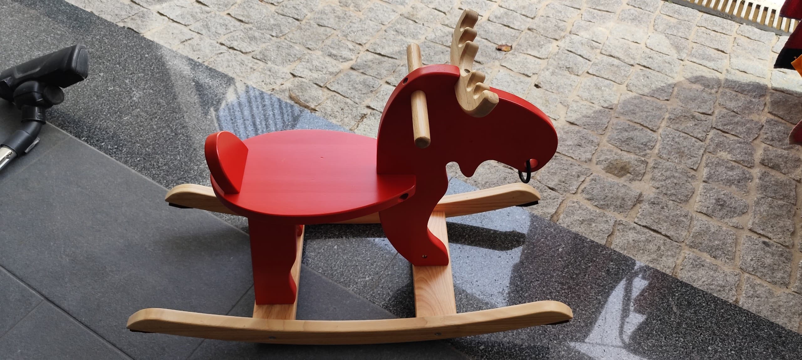 EKORRE rocking-moose, red/rubberwood
