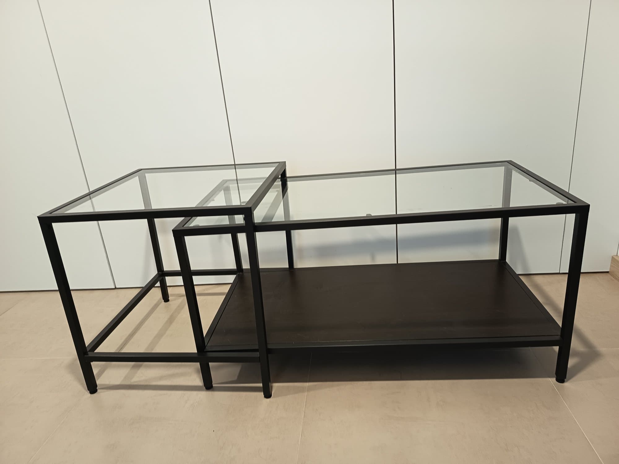 VITTSJÖ Nest of tables, set of 2, black-brown, glass, 90x50 cm