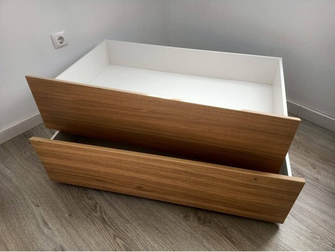 MALM Caixa arrumação p/estr cama, chapa de carvalho c/velatura branca, 200 cm