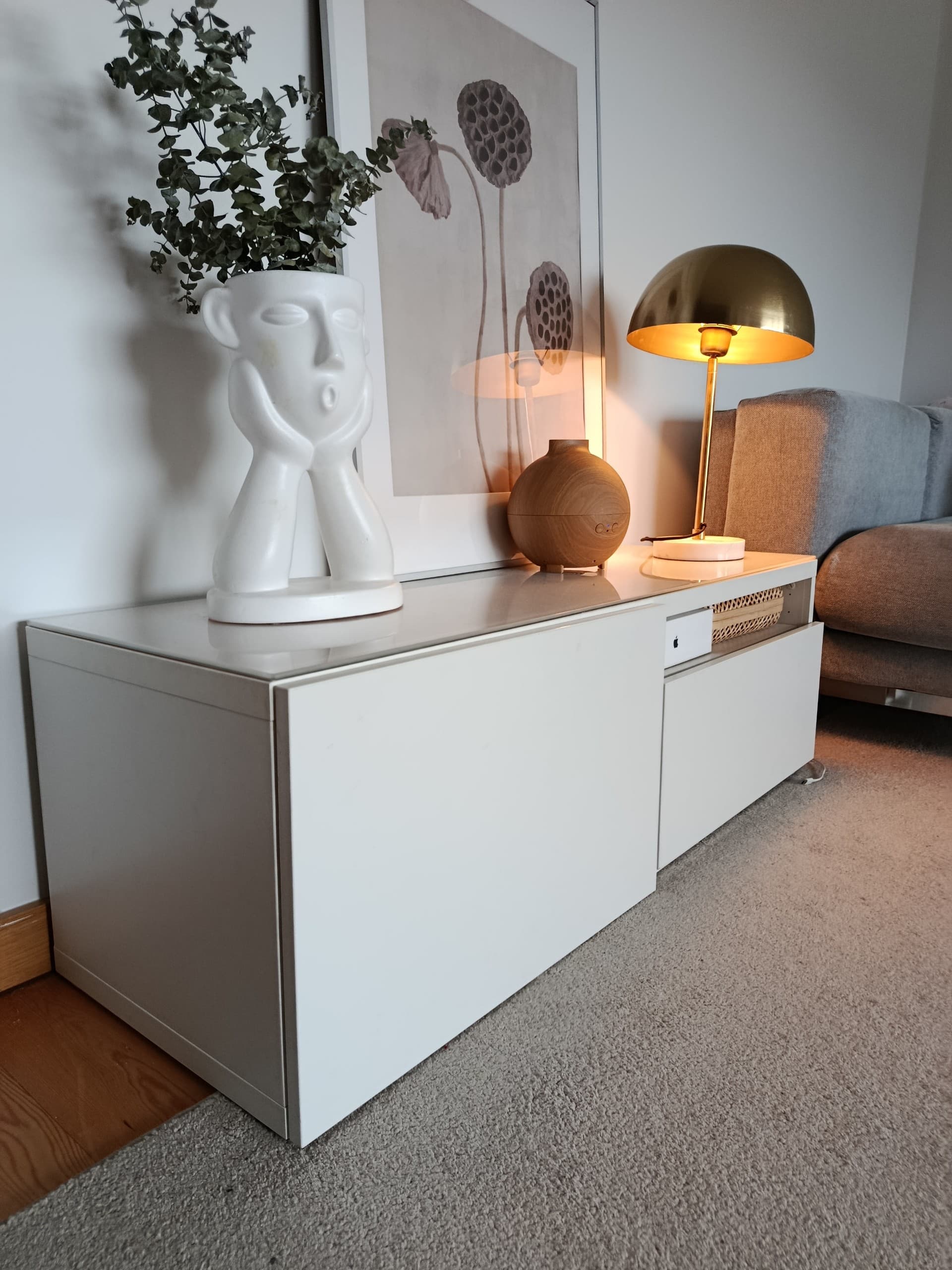 BESTÅ painel superior, vidro/branco, 120x40 cm