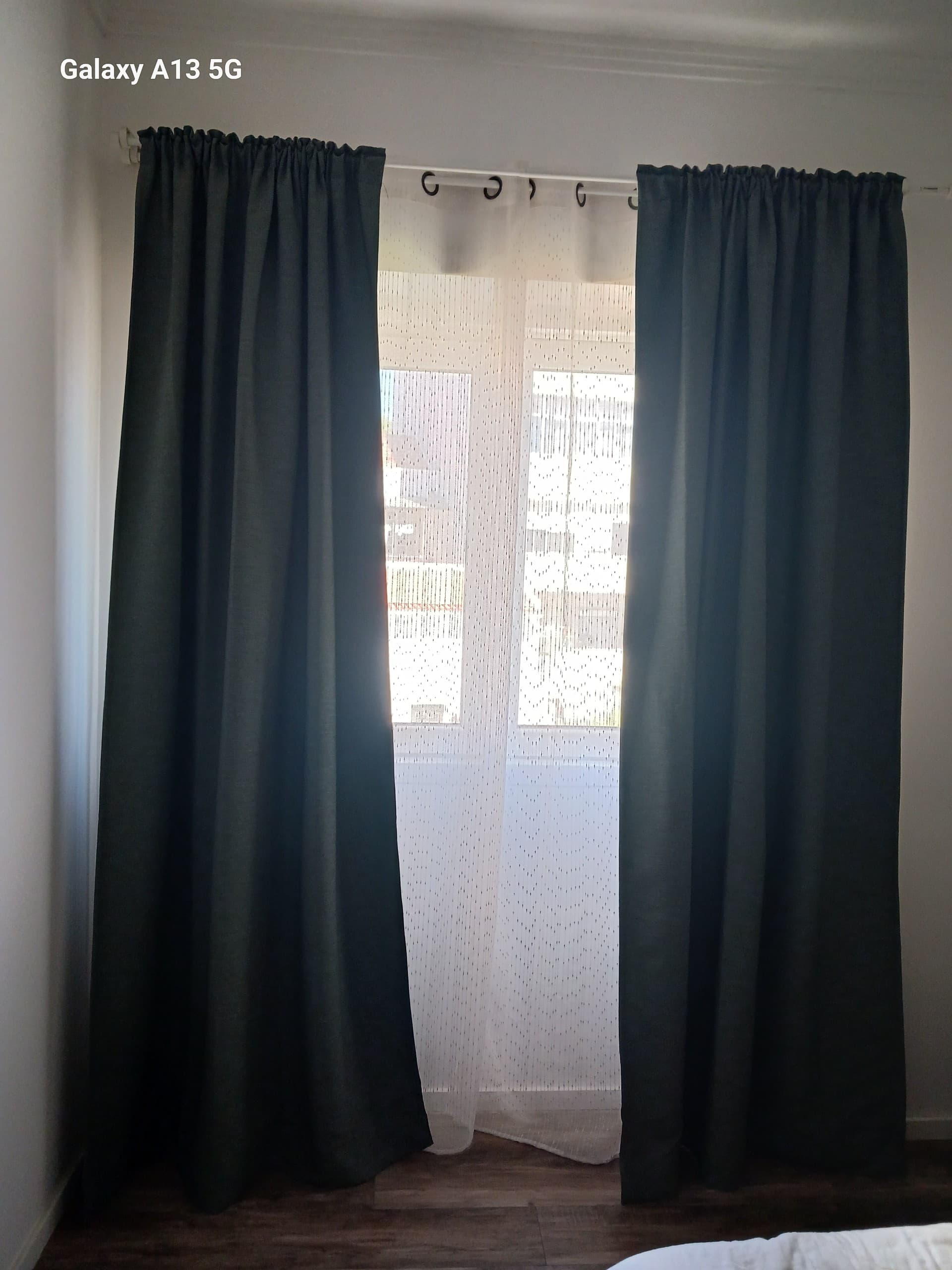 MAJGULL block-out curtains, 1 pair, dark green/with heading tape, 145x300 cm