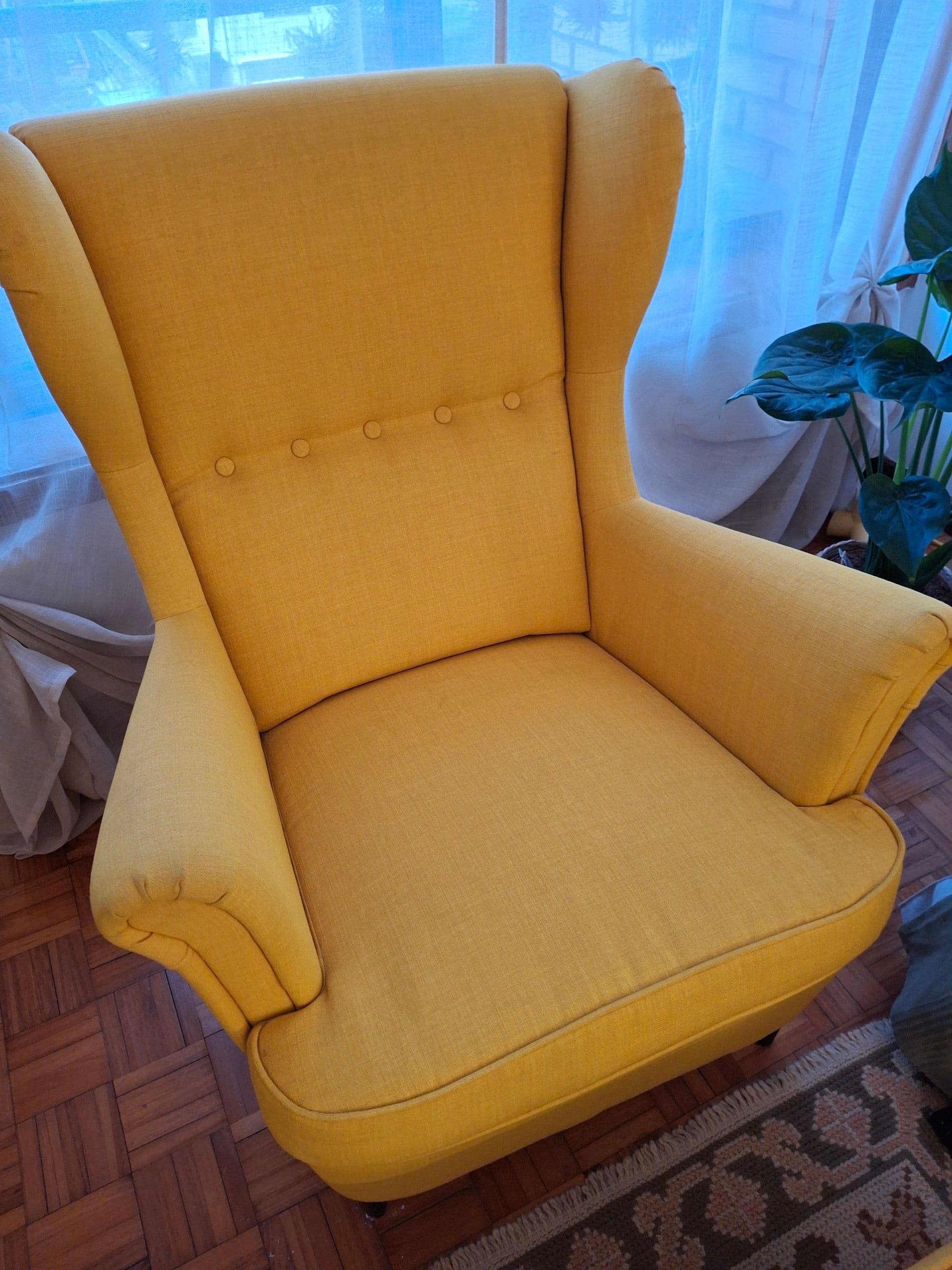 STRANDMON Footstool, Skiftebo yellow, Width: 60 cm