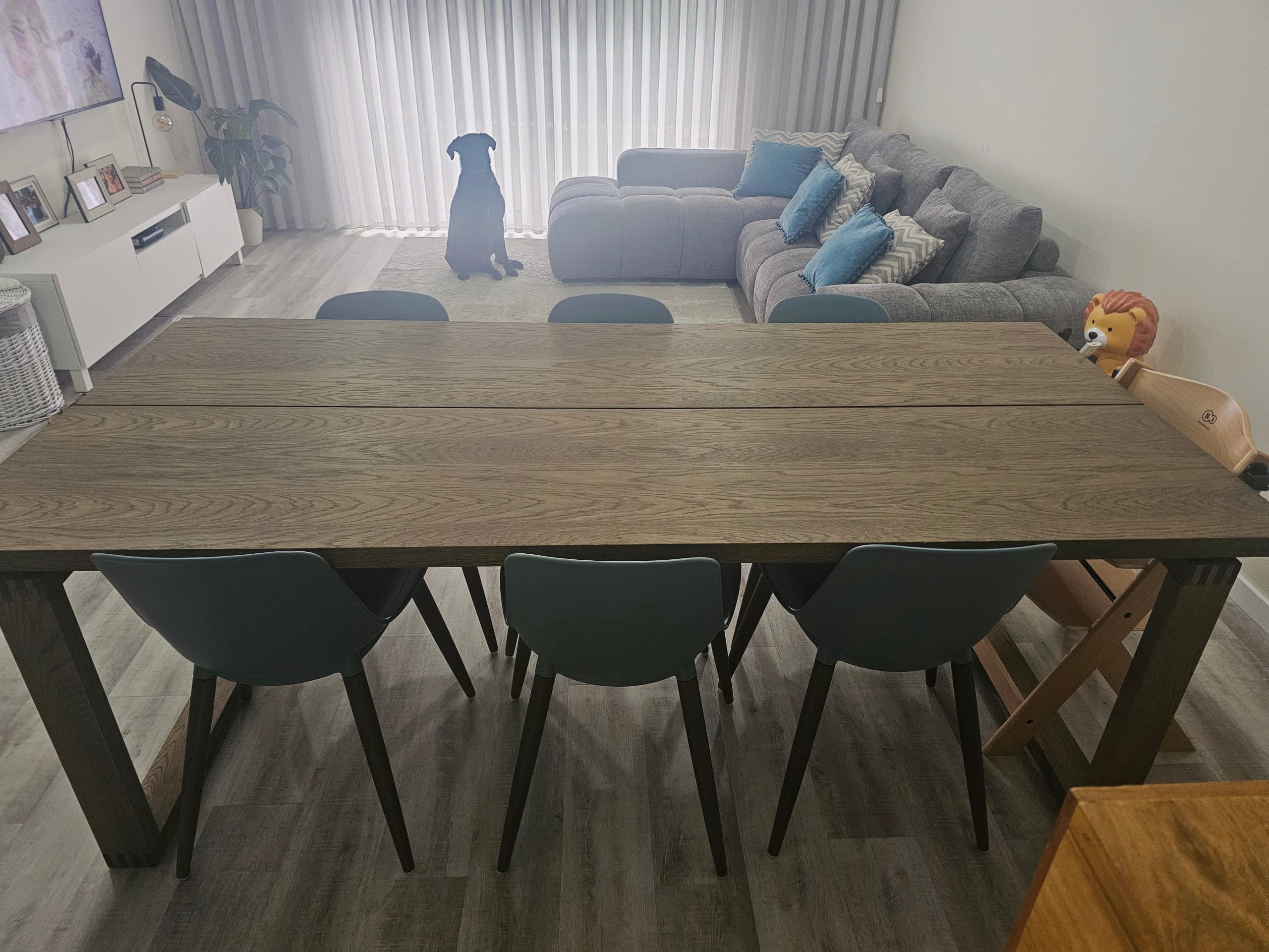 MÖRBYLÅNGA Table, oak veneer brown stained, Length: 220 cm