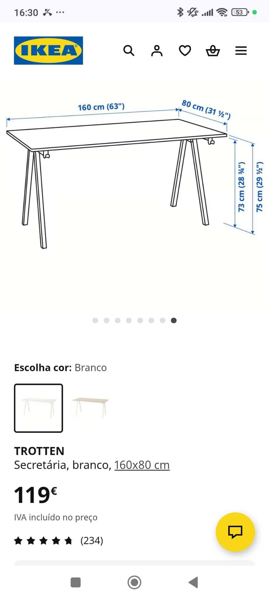 TROTTEN desk, white, 160x80 cm