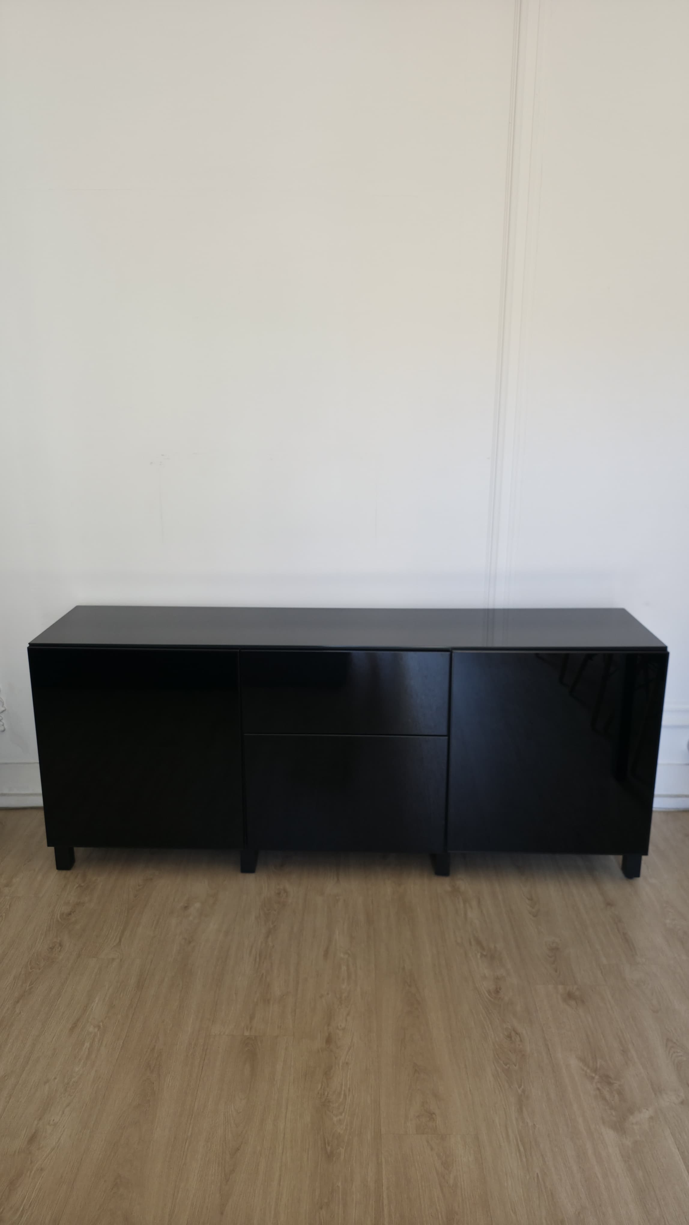 BESTÅ comb arrumação c/gavetas, preto-castanho/Selsviken/Stubbarp brilhante/preto, 180x42x74 cm