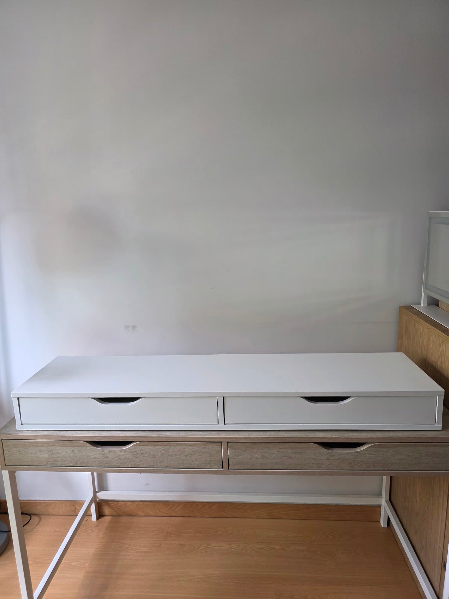 EKBY ALEX Shelf with drawers, white, 119x29 cm