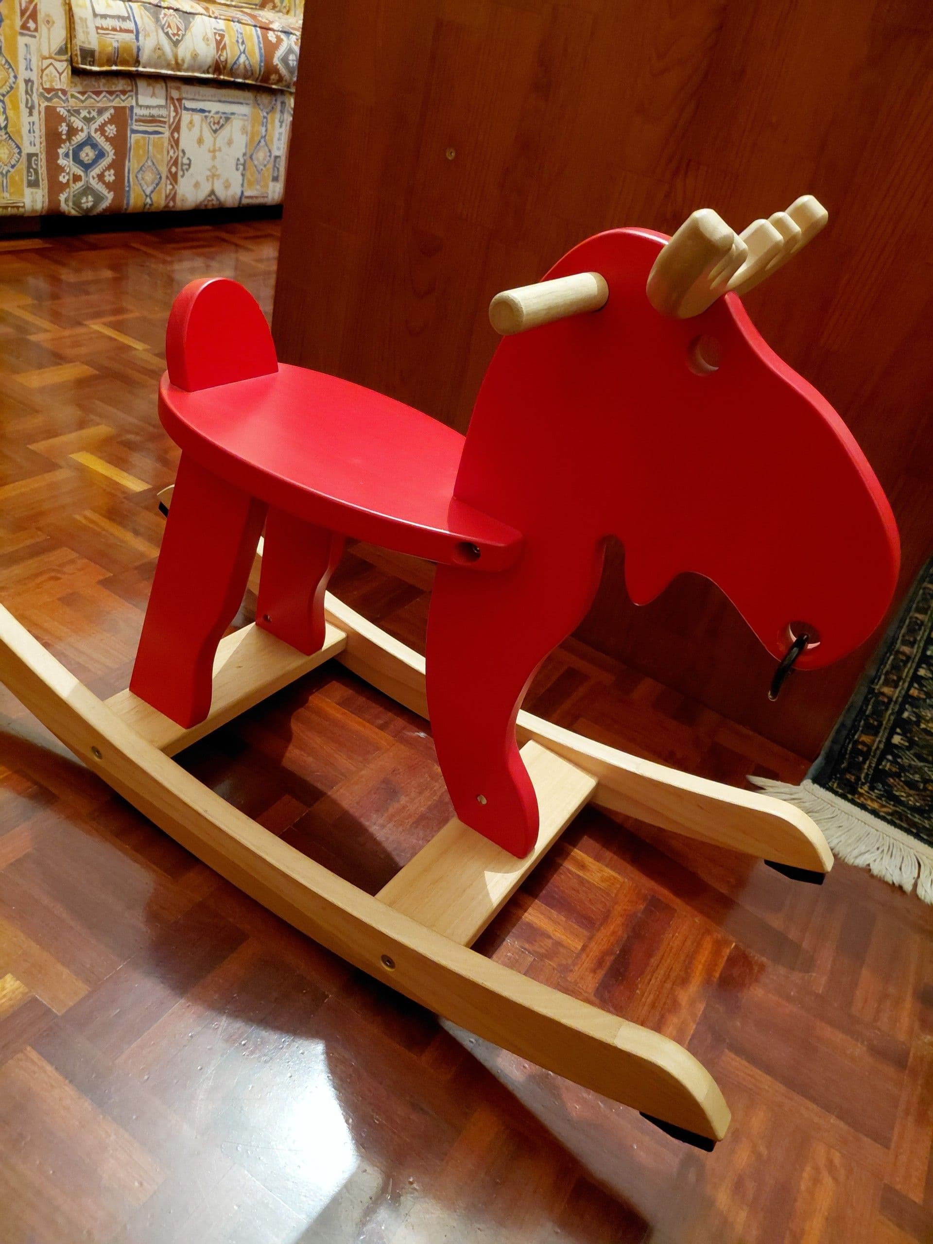 EKORRE rocking-moose, red/rubberwood