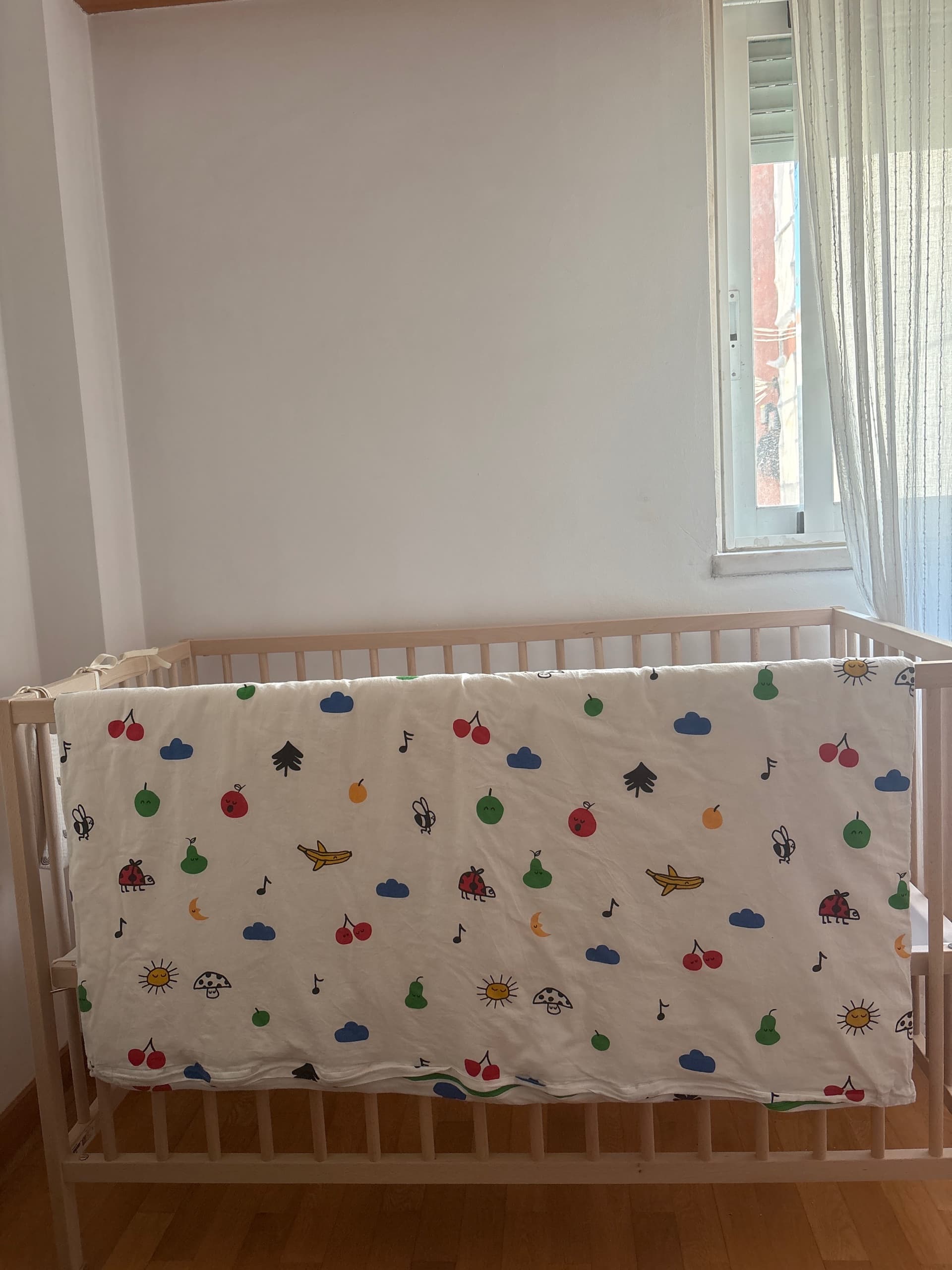 LENAST Quilt for cot, white, grey, 110x125 cm