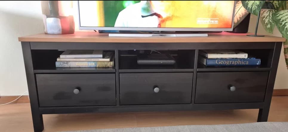 MÓVEL TV HEMNES Móvel TV, velatura branca, castanho claro, 148x47x57 cm