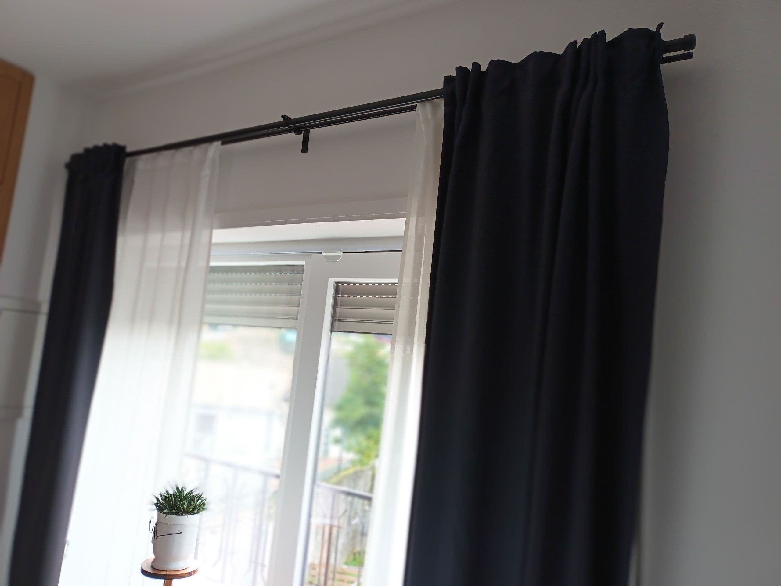 RÄCKA / HUGAD double curtain rod combination, black, 210-385 cm