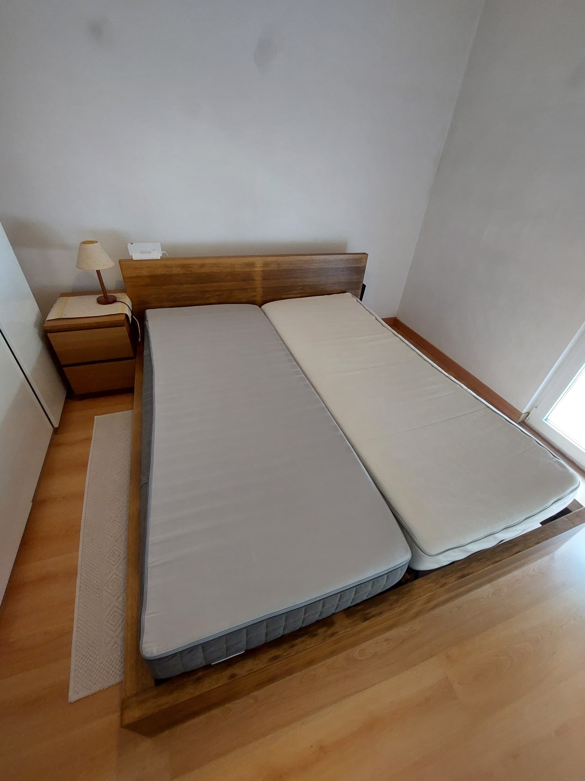 CAMA MALM 160X200 estrutura de cama, chapa de carvalho c/velatura branca/Lönset, 160x200 cm