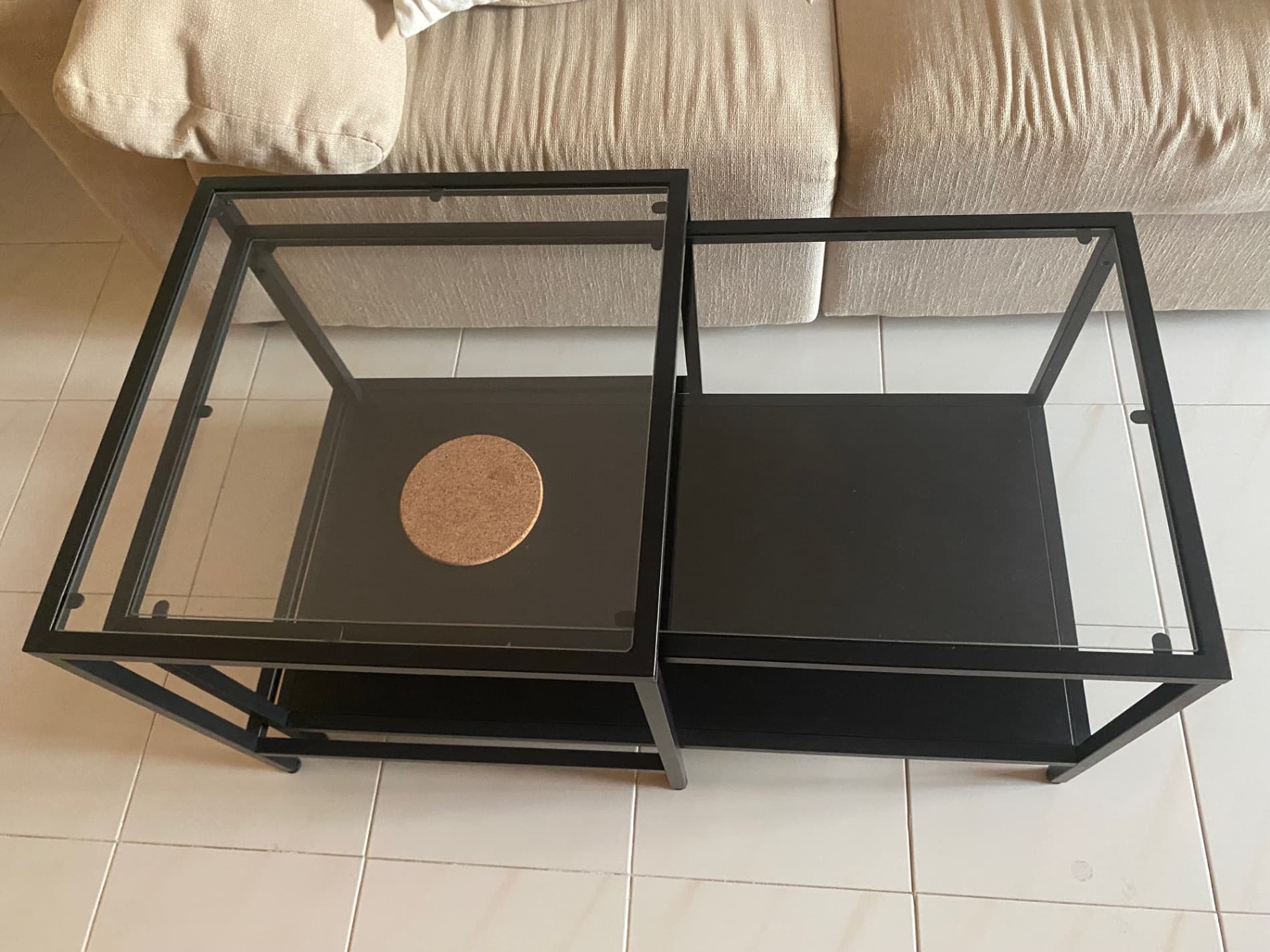 VITTSJÖ Nest of tables, set of 2, black-brown, glass, 90x50 cm