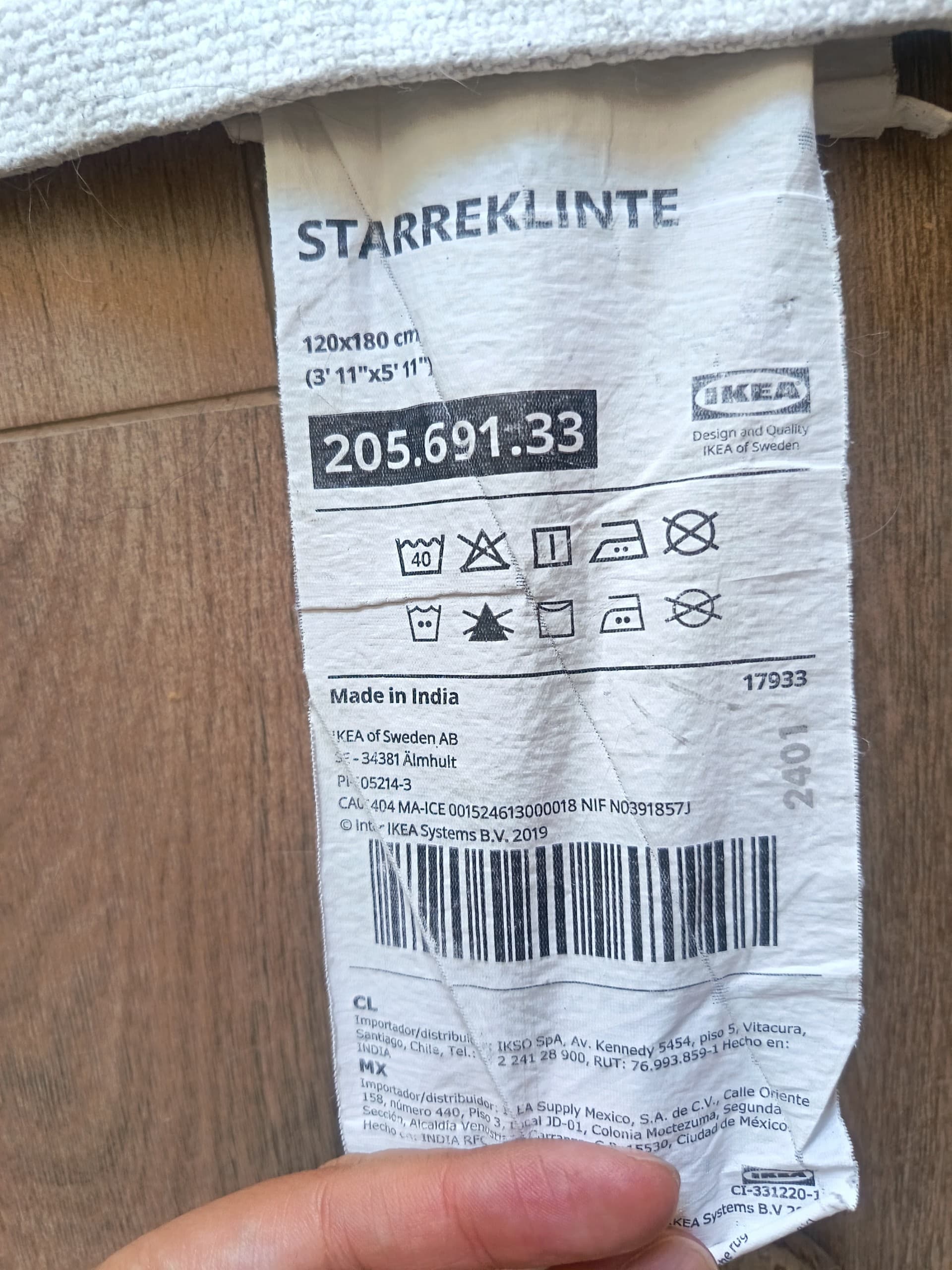 STARREKLINTE tapete, tecelagem plana, cru/preto, 120x180 cm