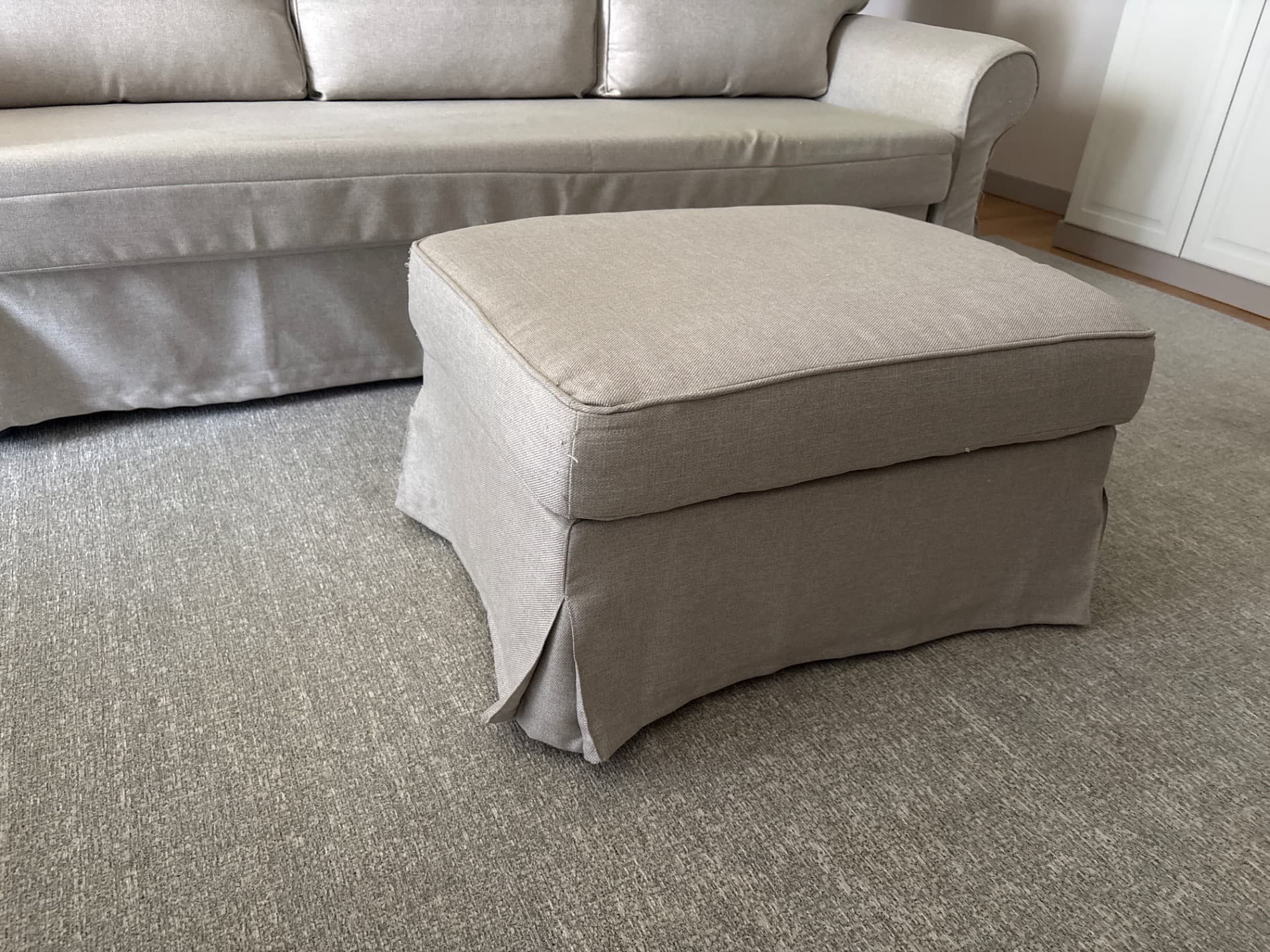 EKTORP footstool with storage, Hillared beige