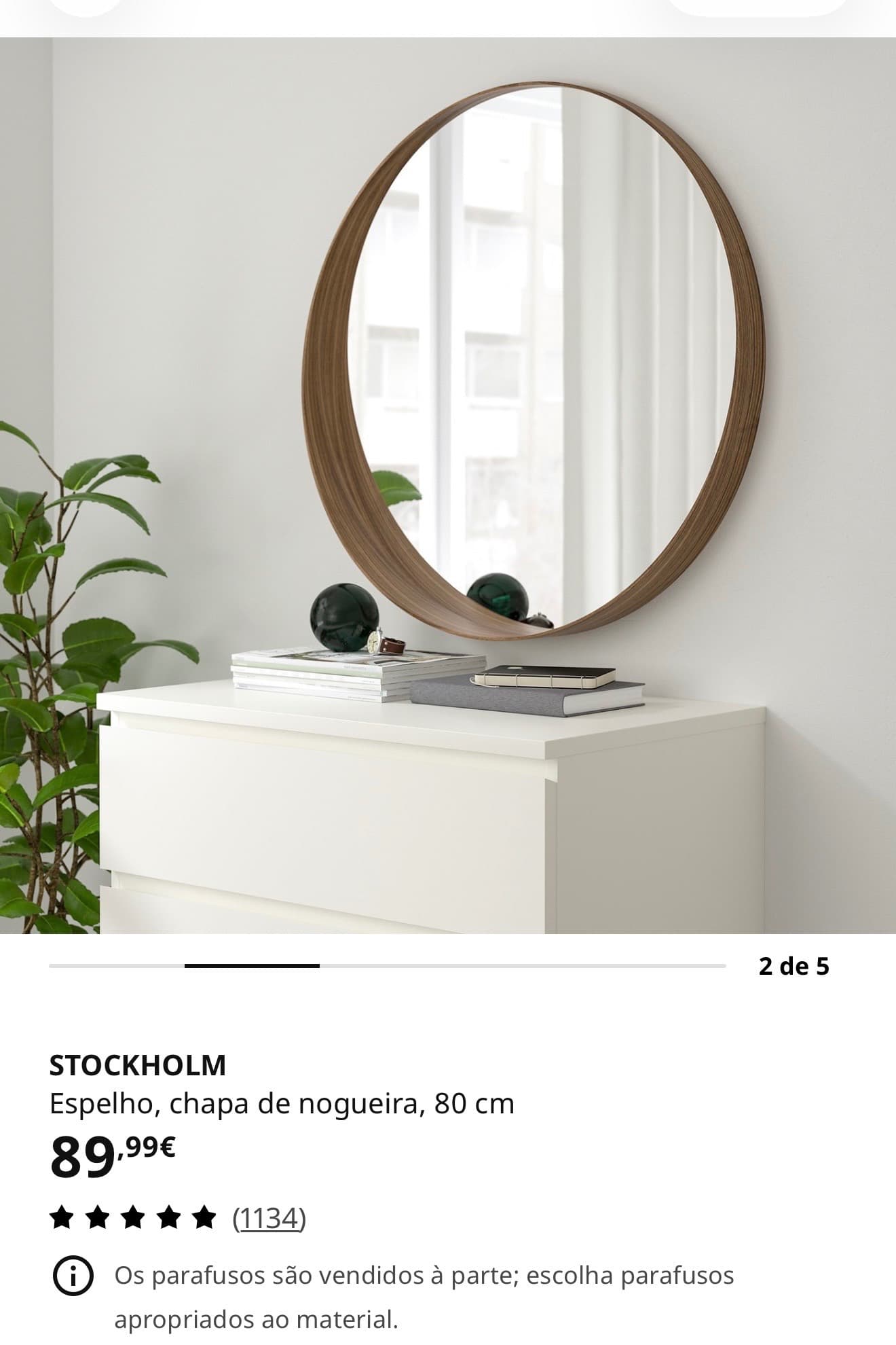 STOCKHOLM espelho, chapa de nogueira, 80 cm