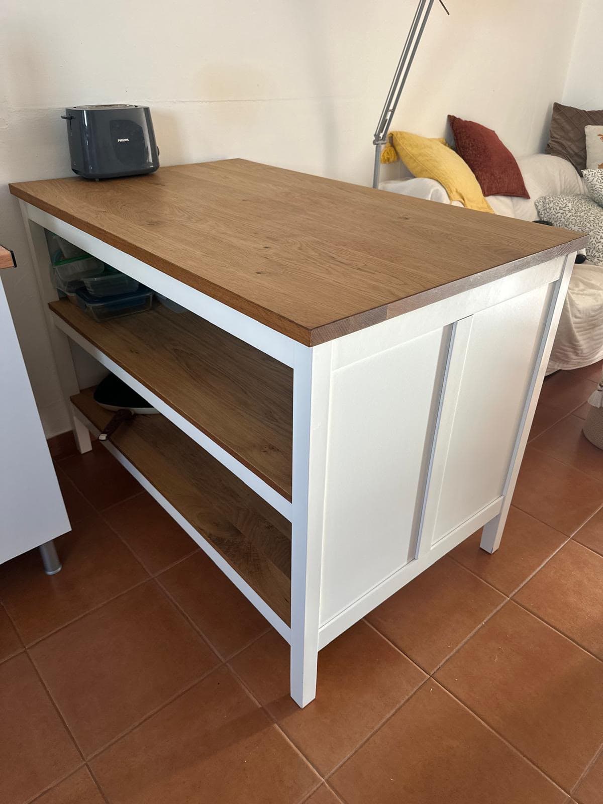 TORNVIKEN Kitchen island, off-white, oak, Length: 126 cm