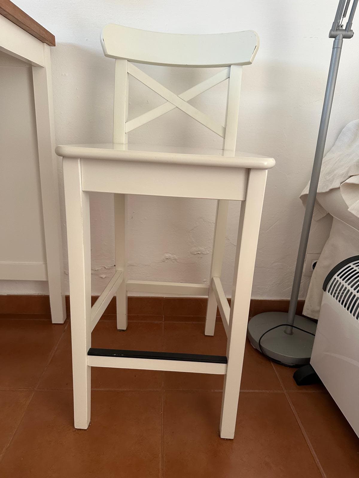 ROSENTORP bar stool with backrest, counter height/white, 63 cm