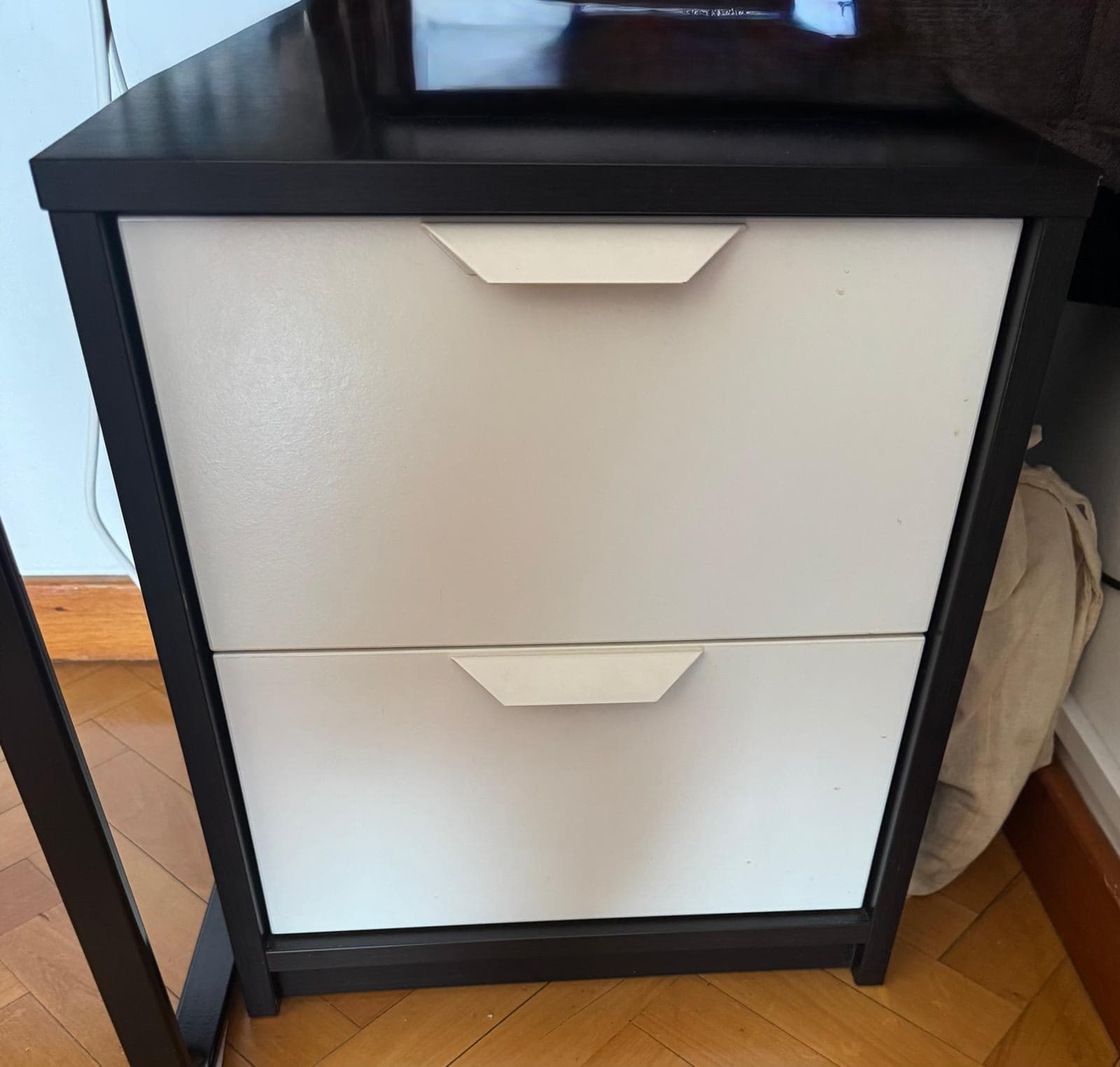ASKVOLL chest of 2 drawers, white stained oak effect/white
