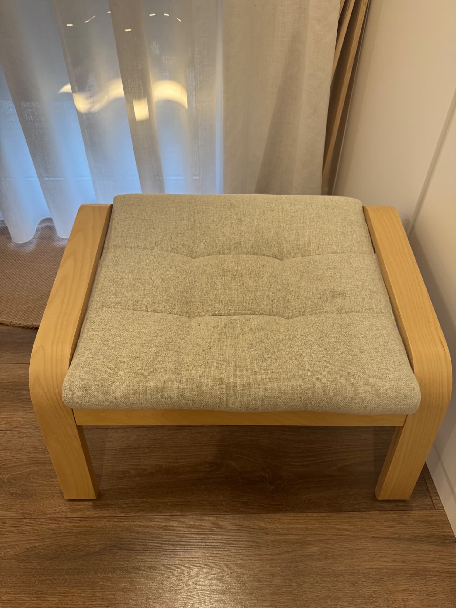 POÄNG footstool, white stained oak veneer/Gunnared beige