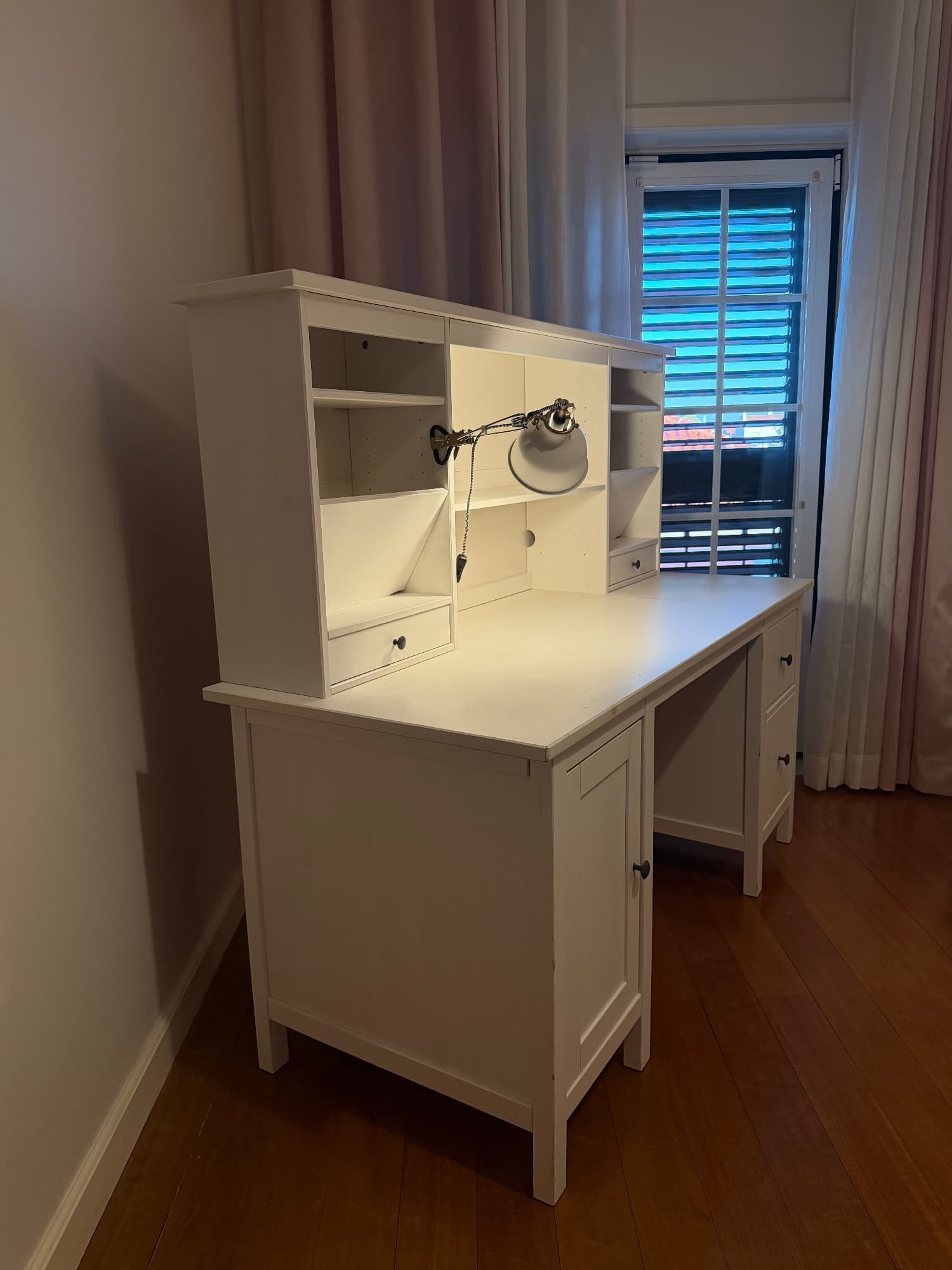 HEMNES secretária c/módulo adicional, velatura branca