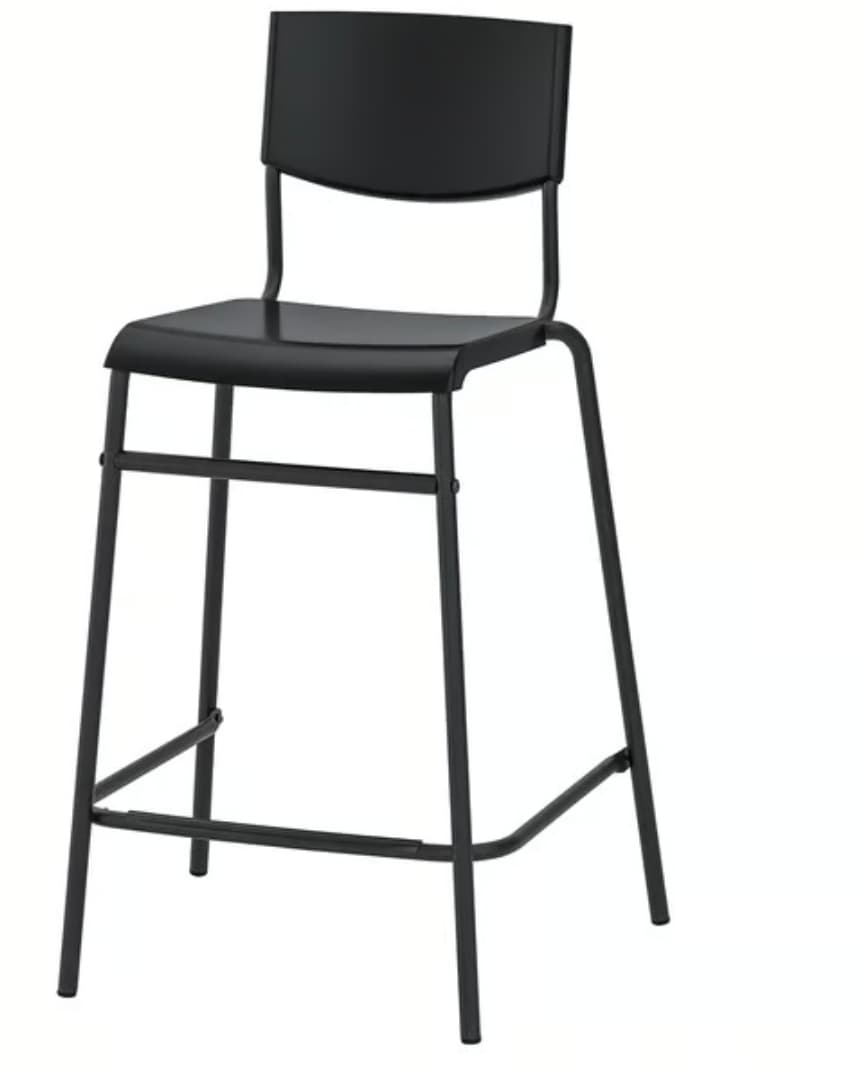 STIG banco alto c/encosto, alto preto/preto, 63 cm