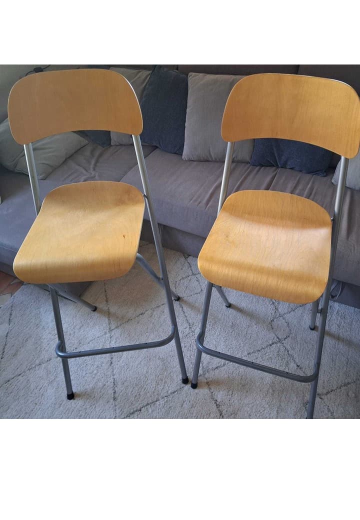FRANKLIN bar stool with backrest, foldable, birch veneer/silver-colour
