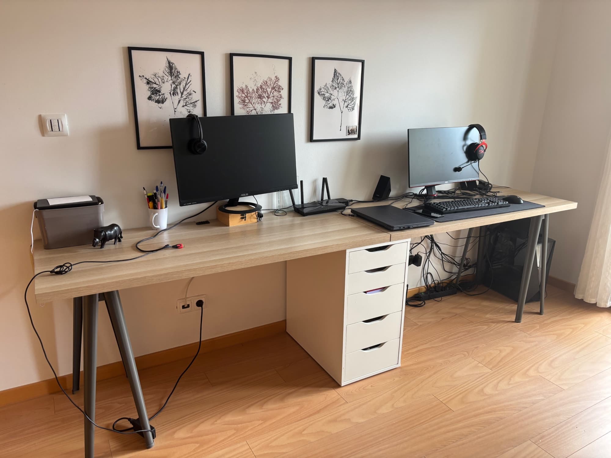 LAGKAPTEN / ALEX desk, white stained oak/white, 200x60 cm