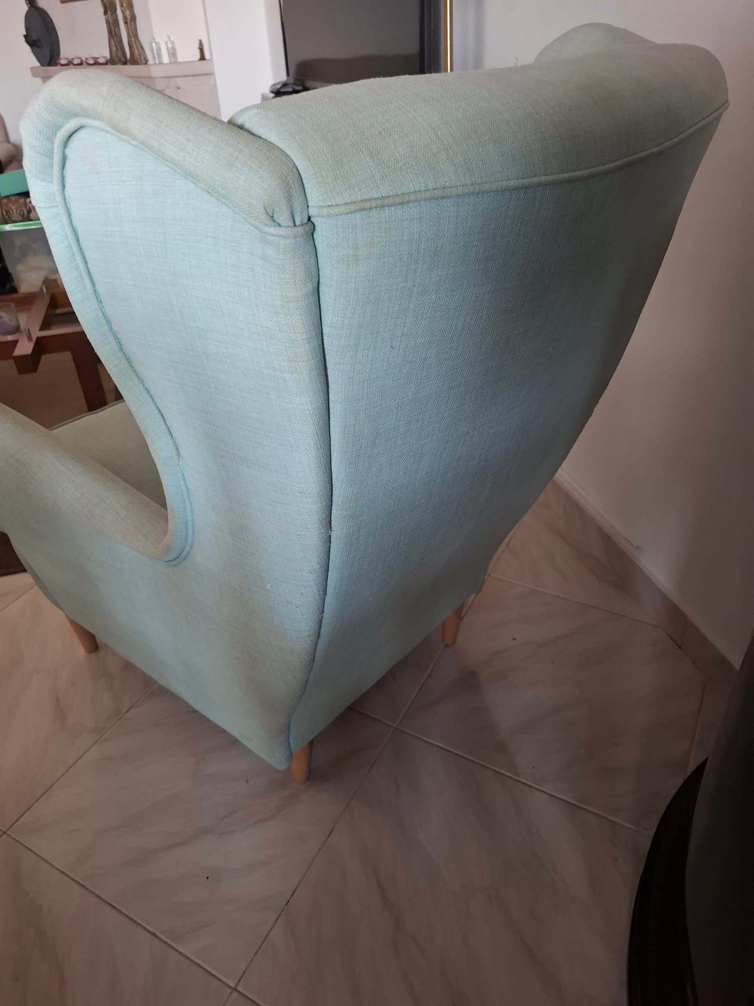 STRANDMON wing chair, Skiftebo light turquoise