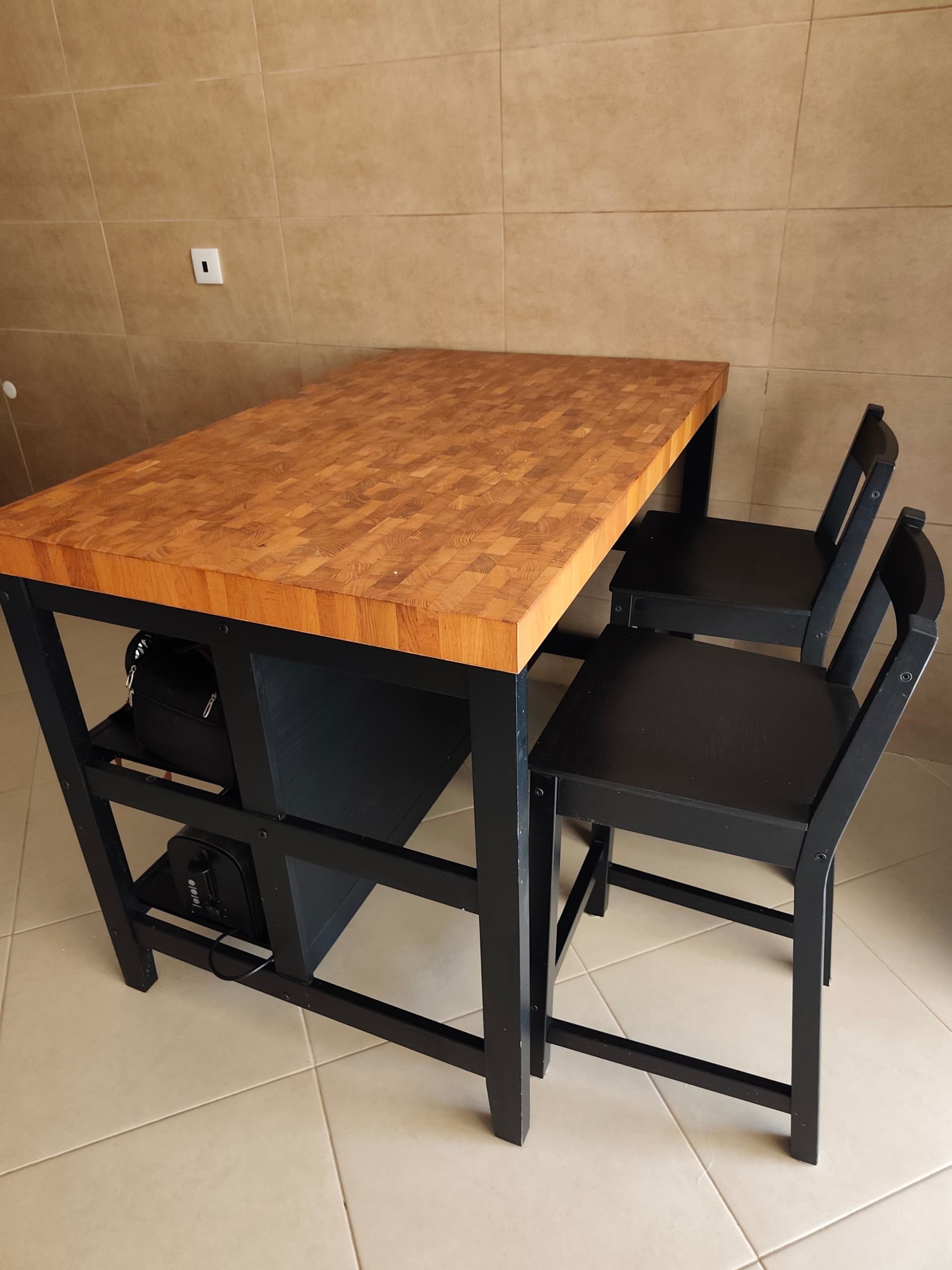 VADHOLMA Ilha de cozinha, preto, carvalho, Largura: 126 cm