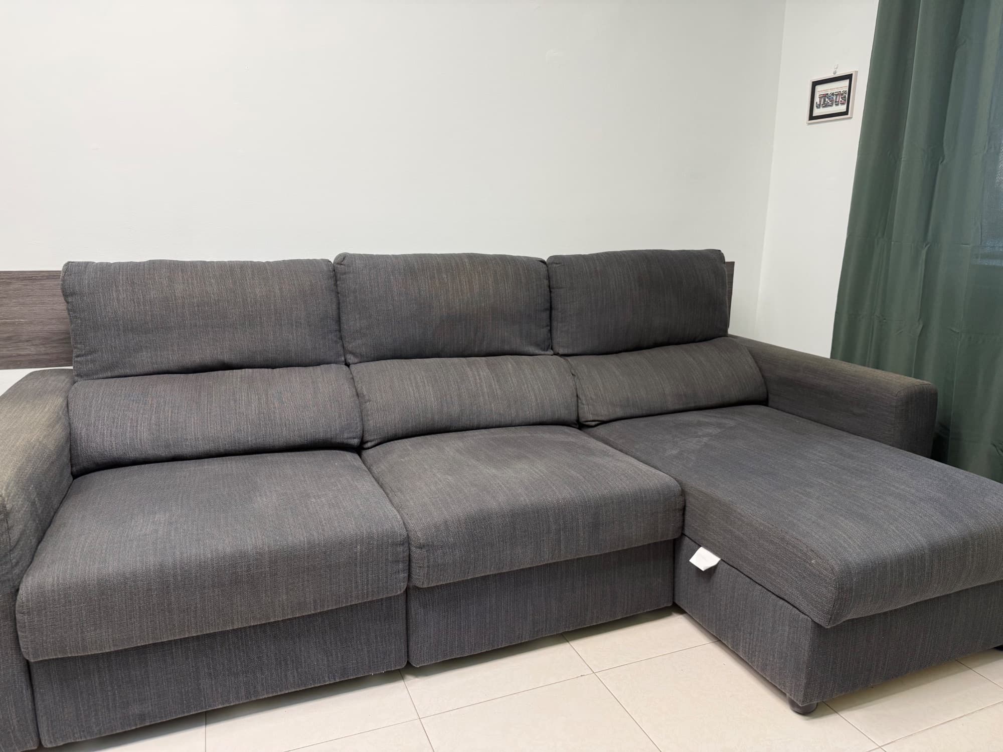 ESKILSTUNA 3-seat sofa with chaise longue, with headrest with wide armrests/Gunnared medium grey