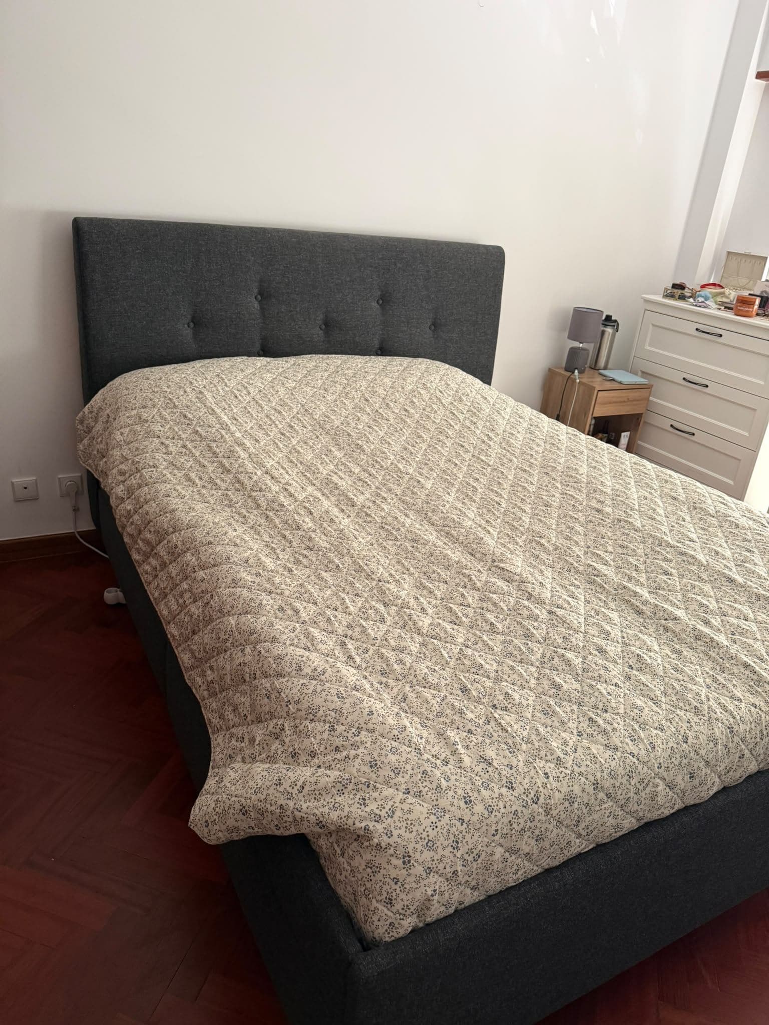 IDANÄS upholstered storage bed, Gunnared dark grey, 160x200 cm