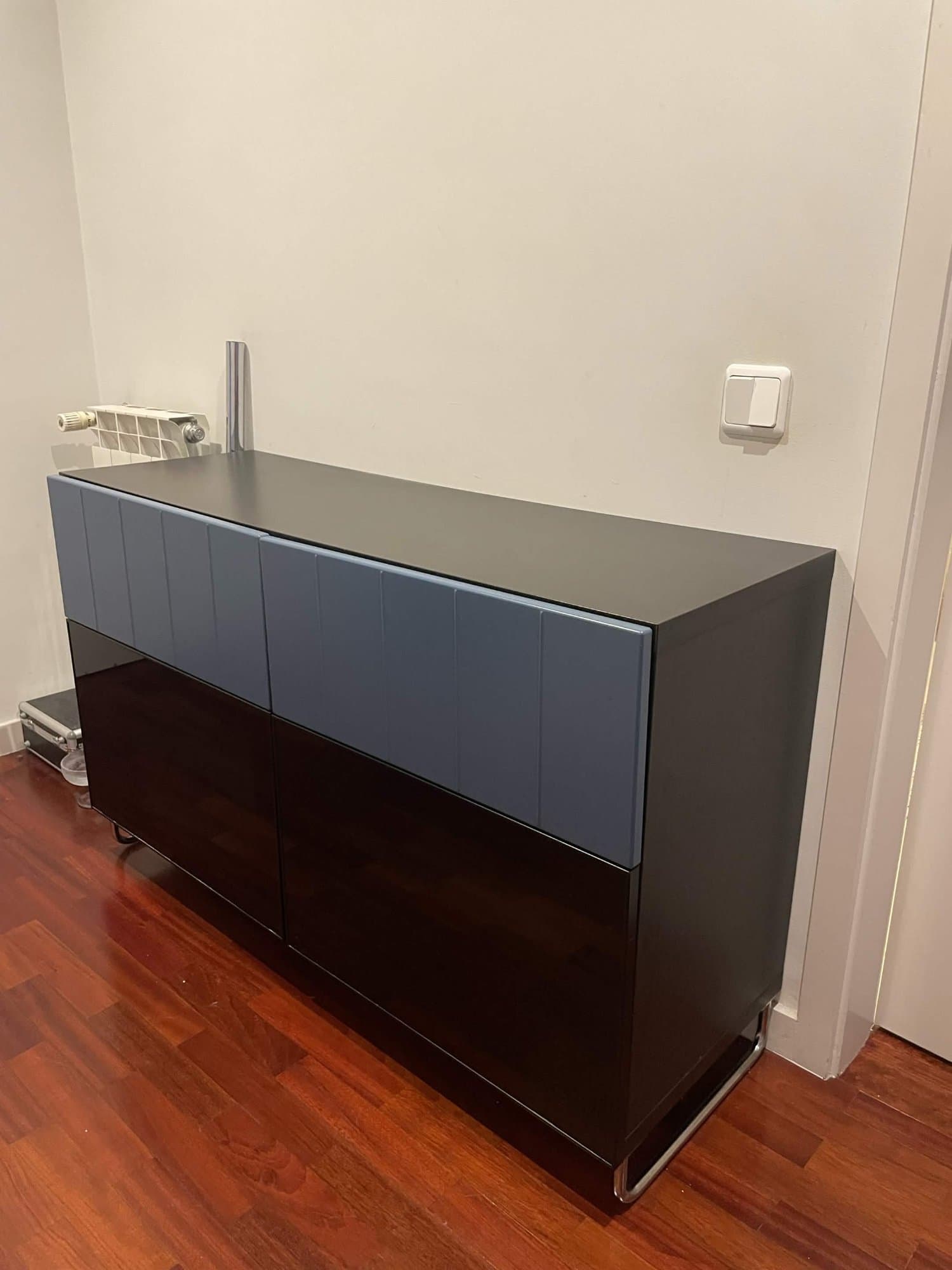BESTÅ storage combination w doors/drawers, black-brown/Riksviken/Stubbarp brushed dark pewter effect