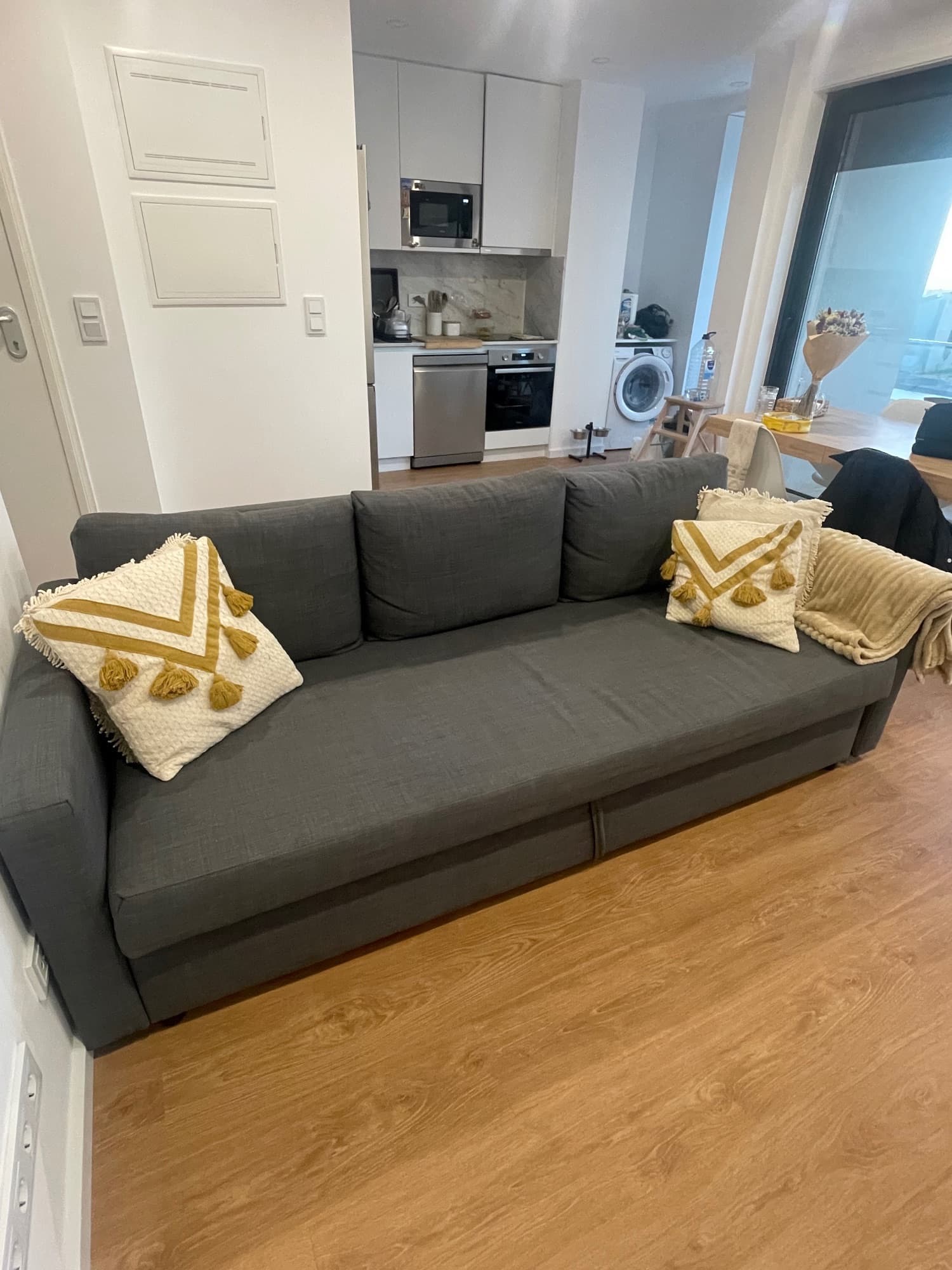 FRIHETEN 3-seat sofa-bed, Hyllie dark grey