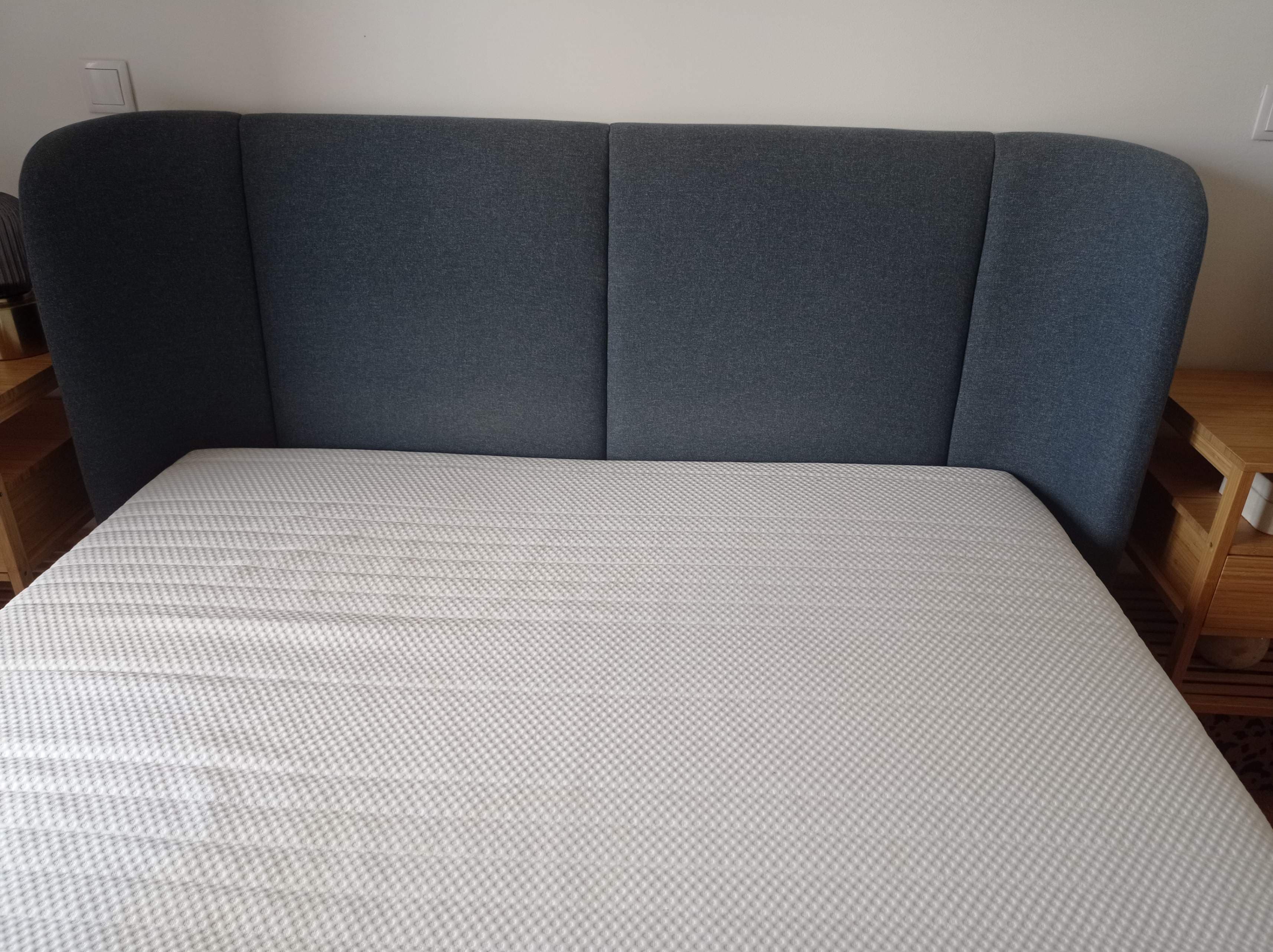 TUFJORD estrutura de cama estofada, Tallmyra azul-preto, 160x200 cm