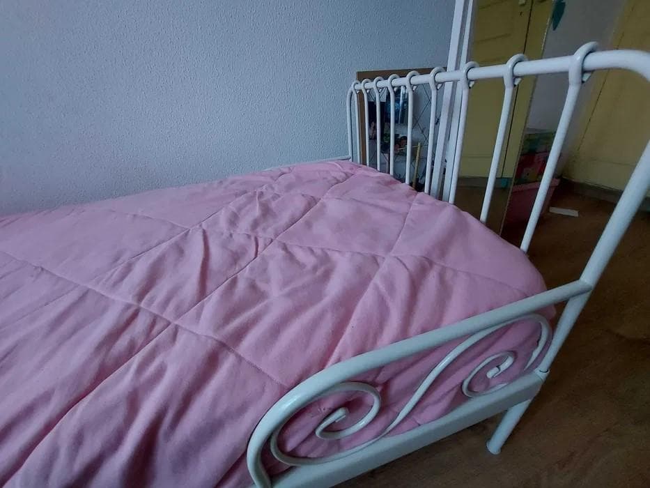 MINNEN ext bed frame with slatted bed base, white, 80x200 cm
