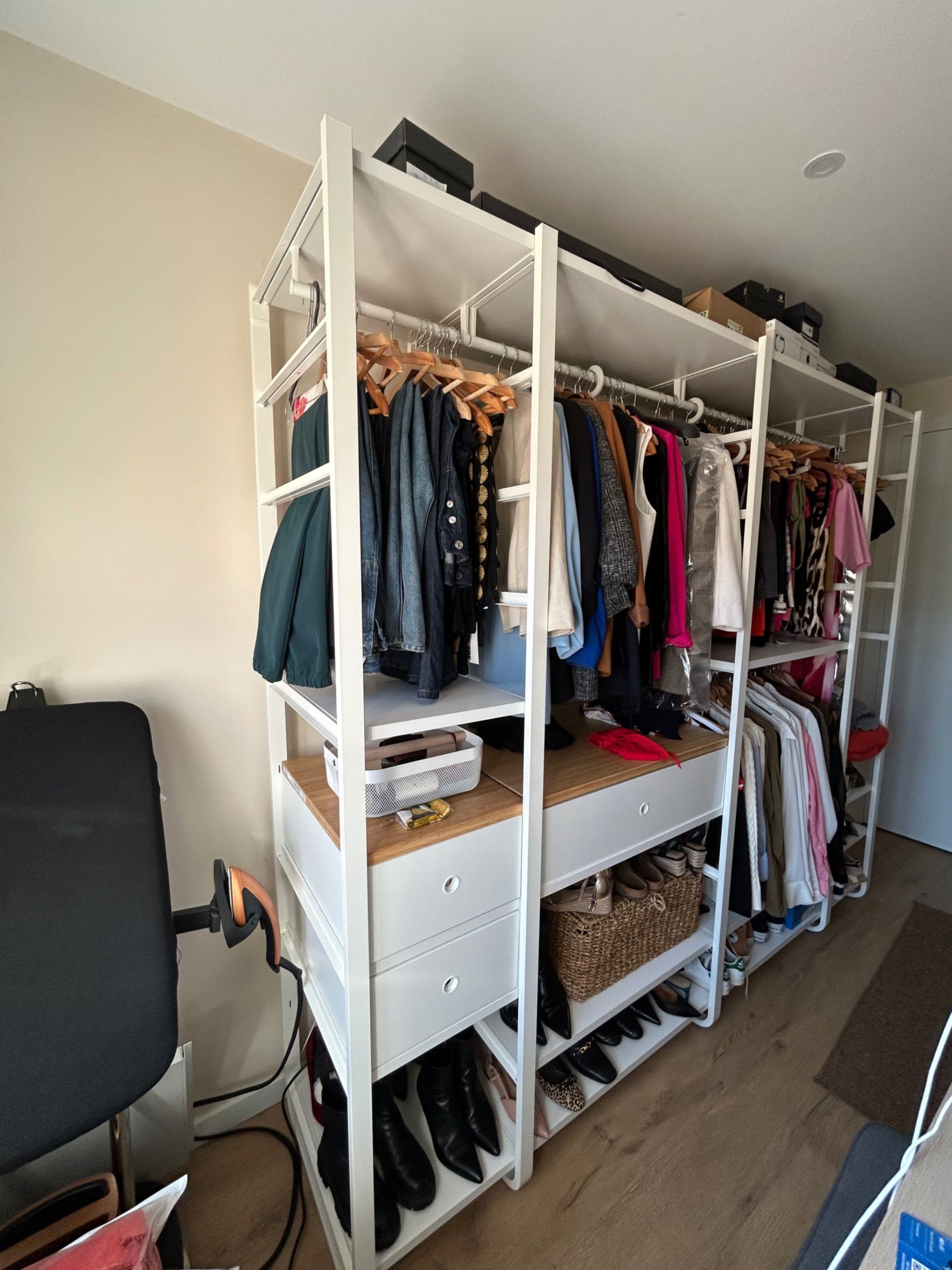 ELVARLI wardrobe combination, white, 303x51x222-350 cm