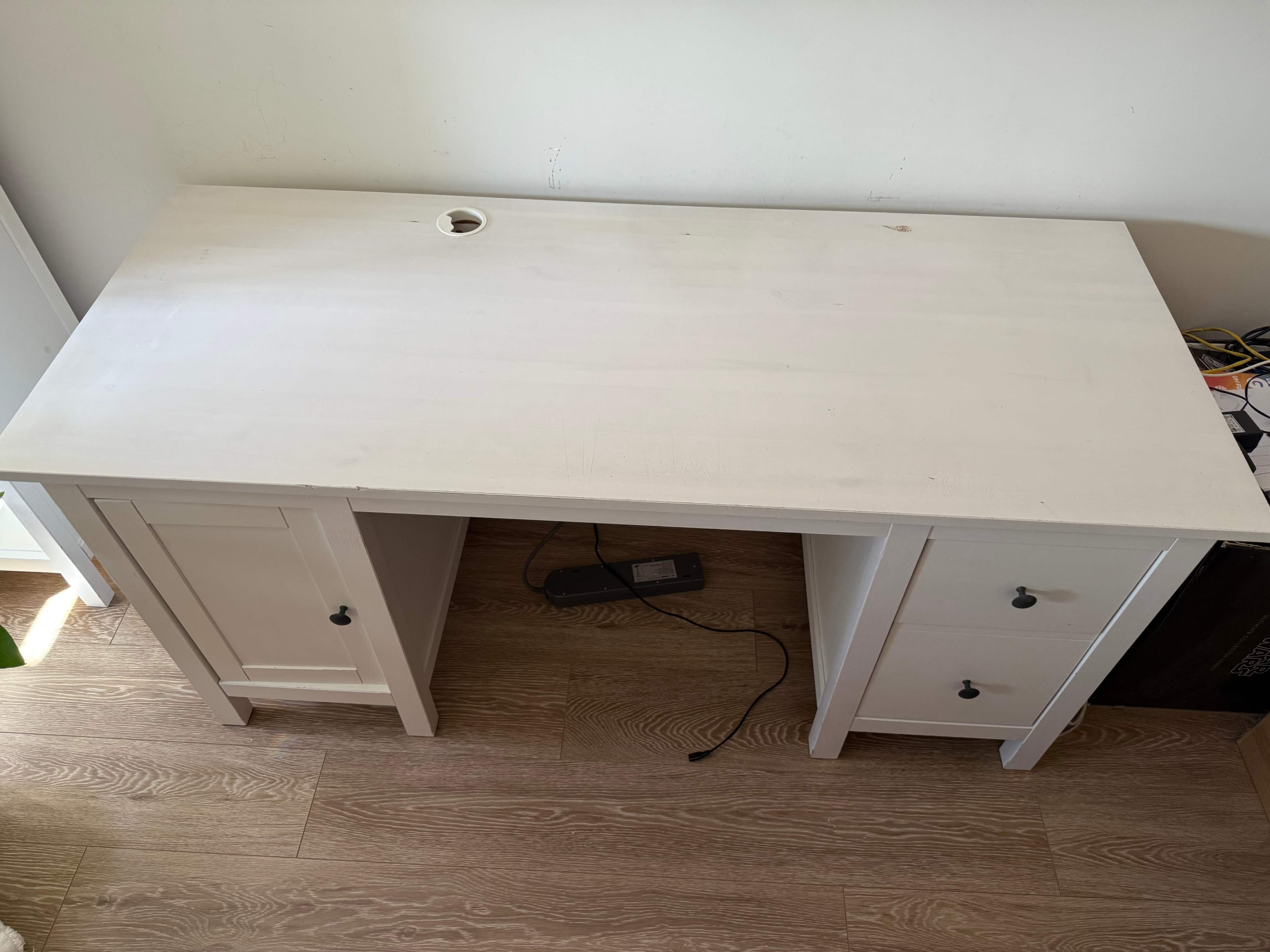HEMNES desk, white stain/light brown, 155x65 cm