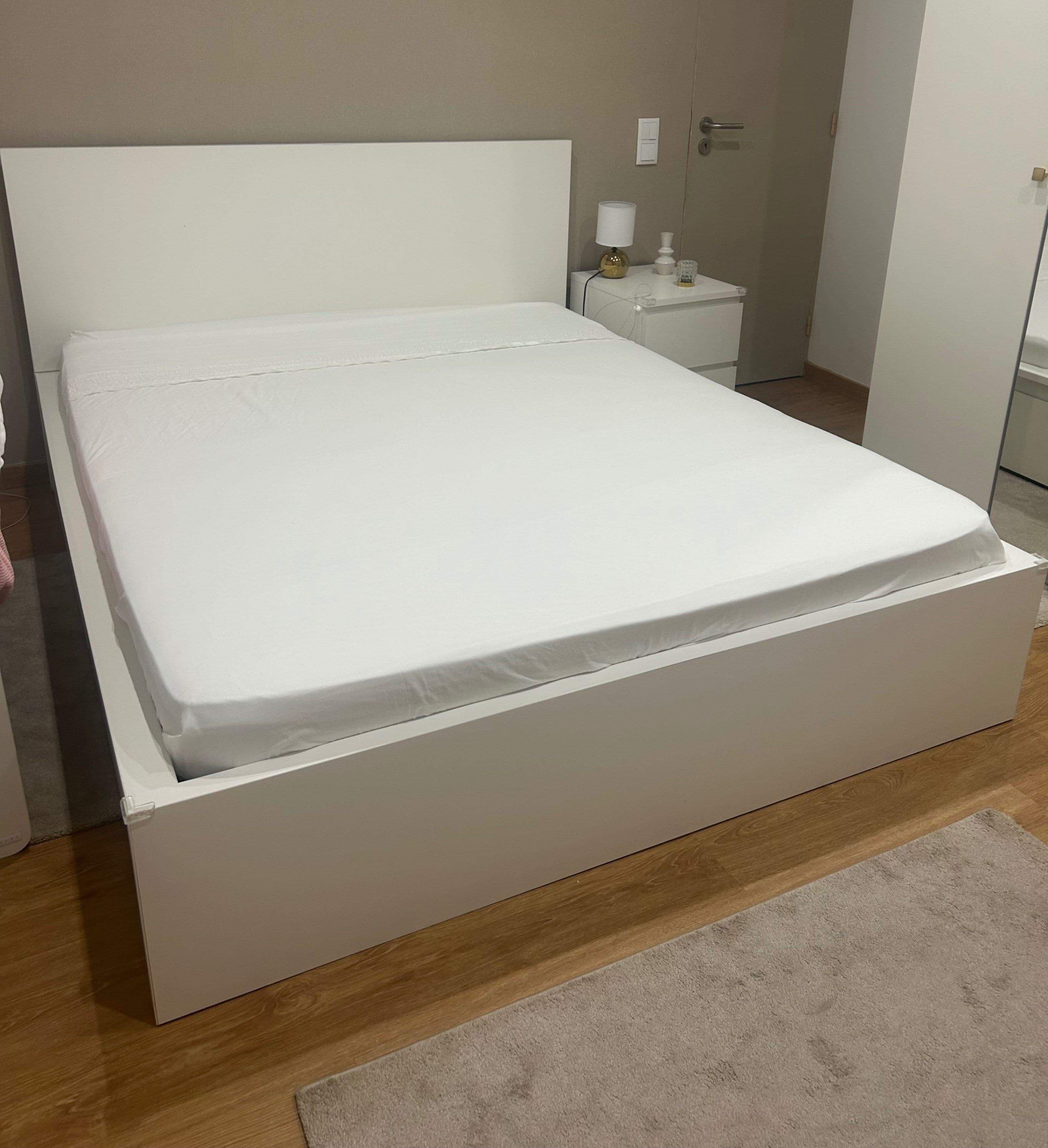MALM bed frame, high, w 4 storage boxes, white, 180x200 cm