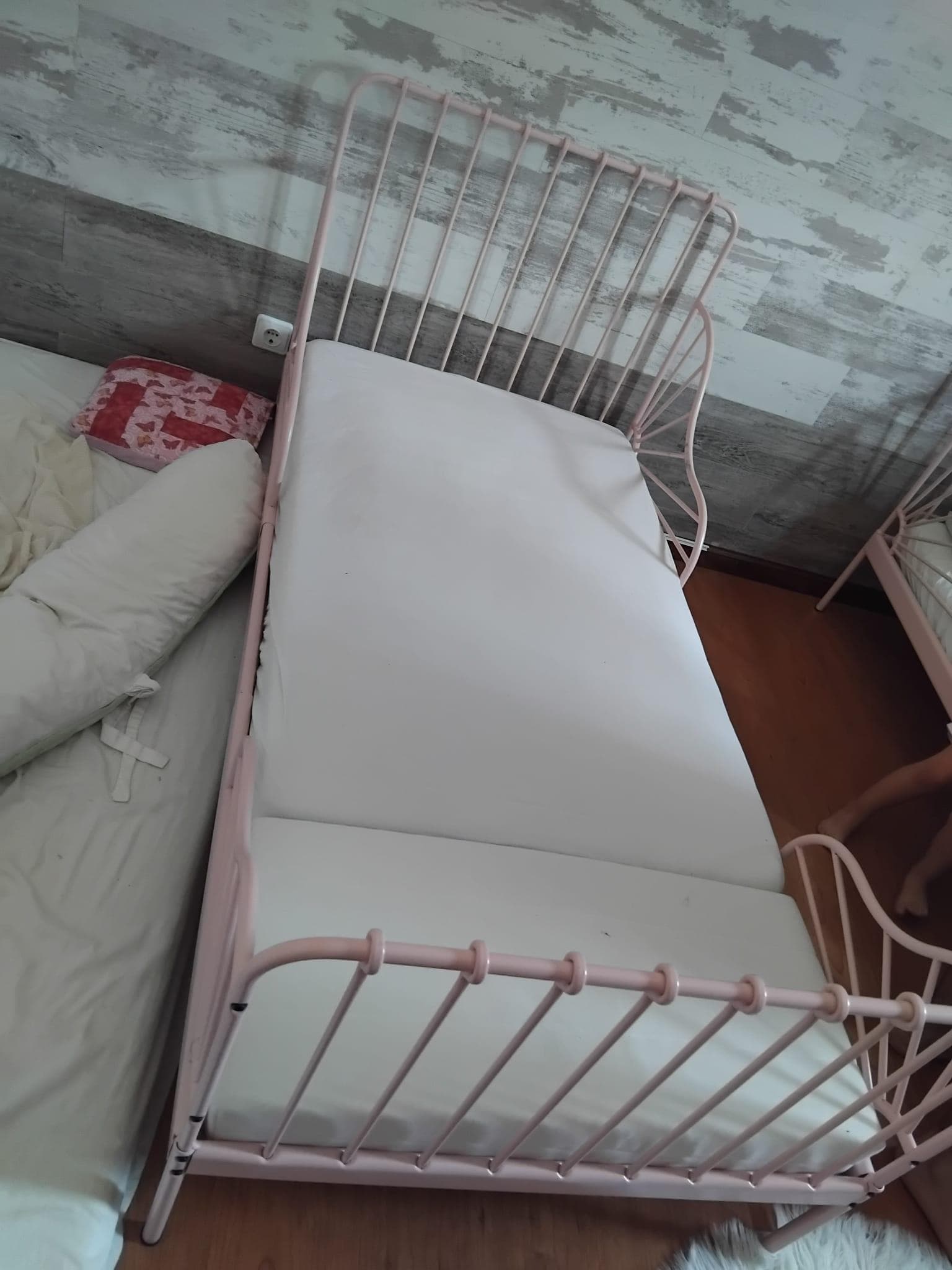 MINNEN ext bed frame with slatted bed base, light pink, 80x200 cm