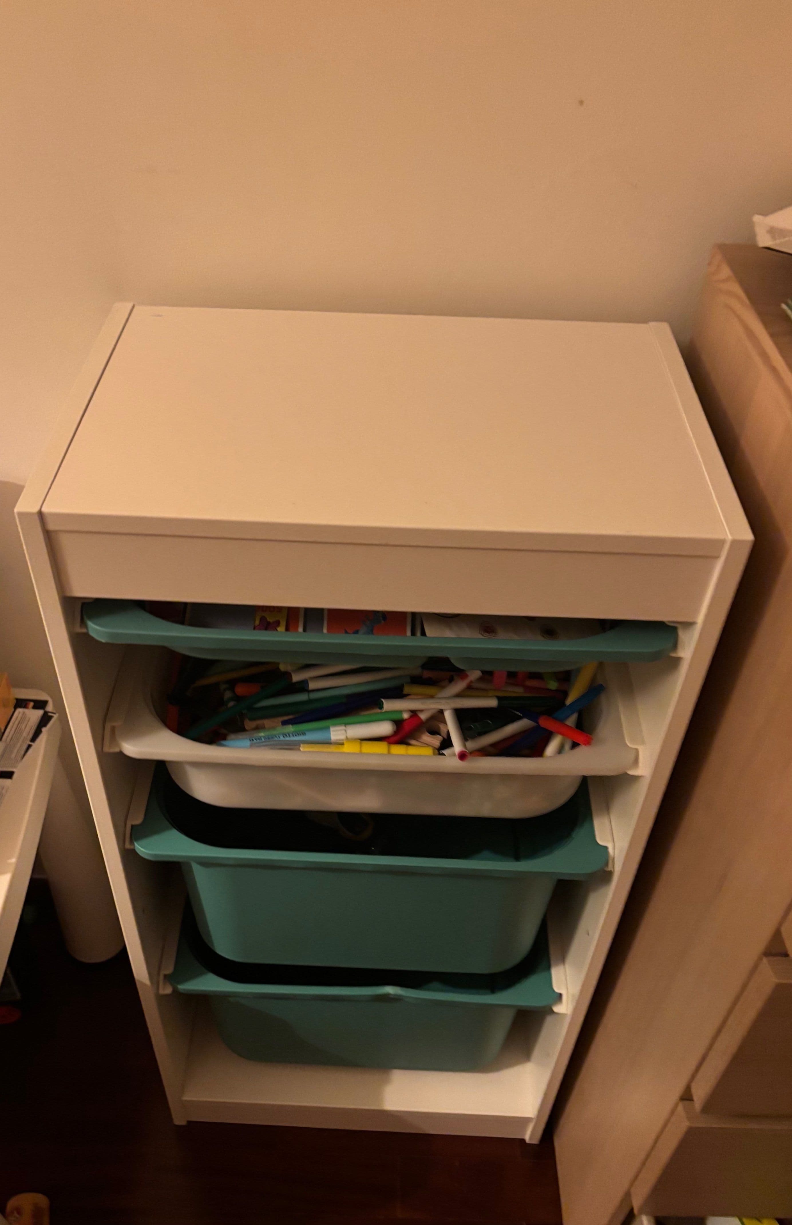 TROFAST storage combination with boxes, white/dark grey, 46x30x94 cm